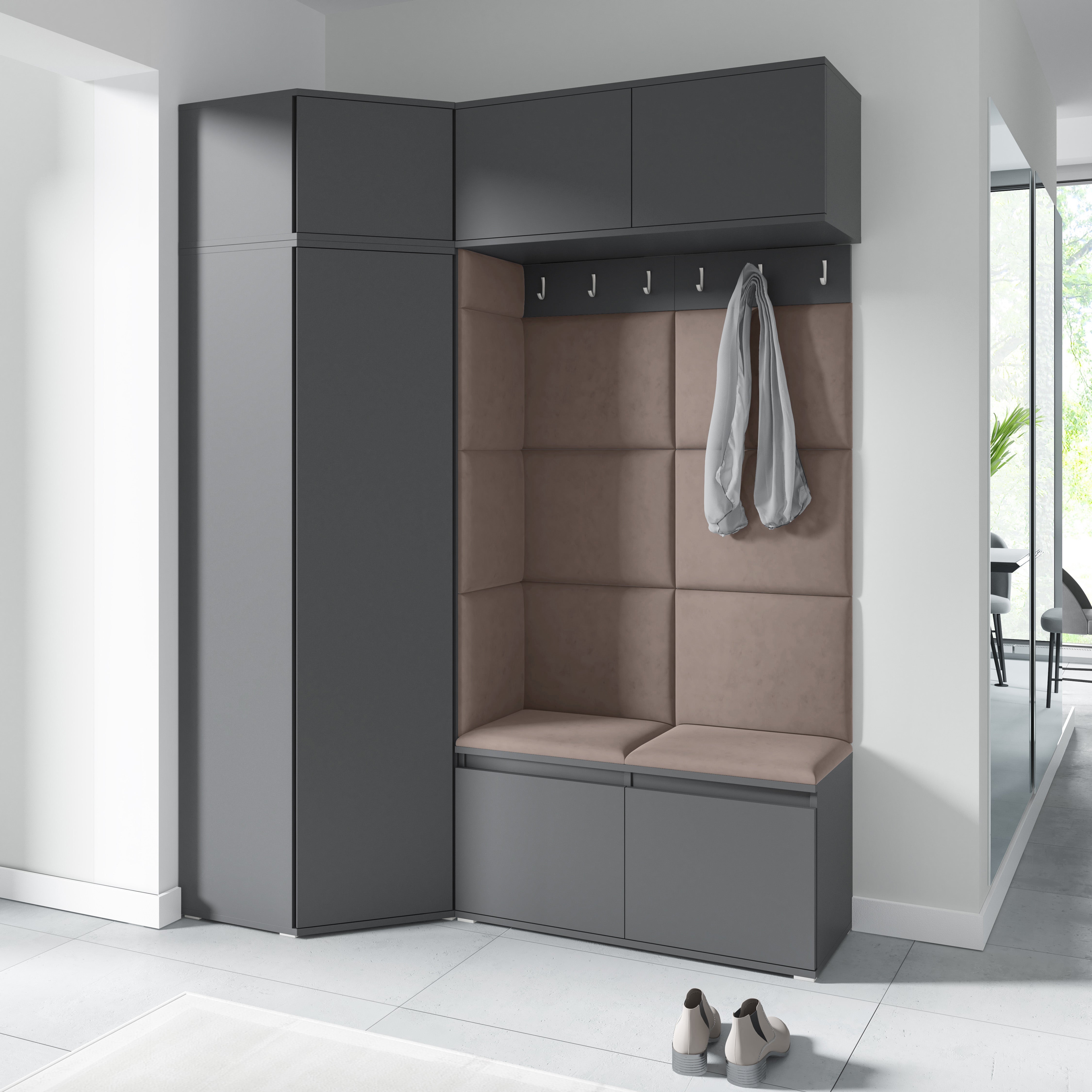 PK Emi 38 Hallway Wardrobe Graphite - Upholstered Panels in Various Colours