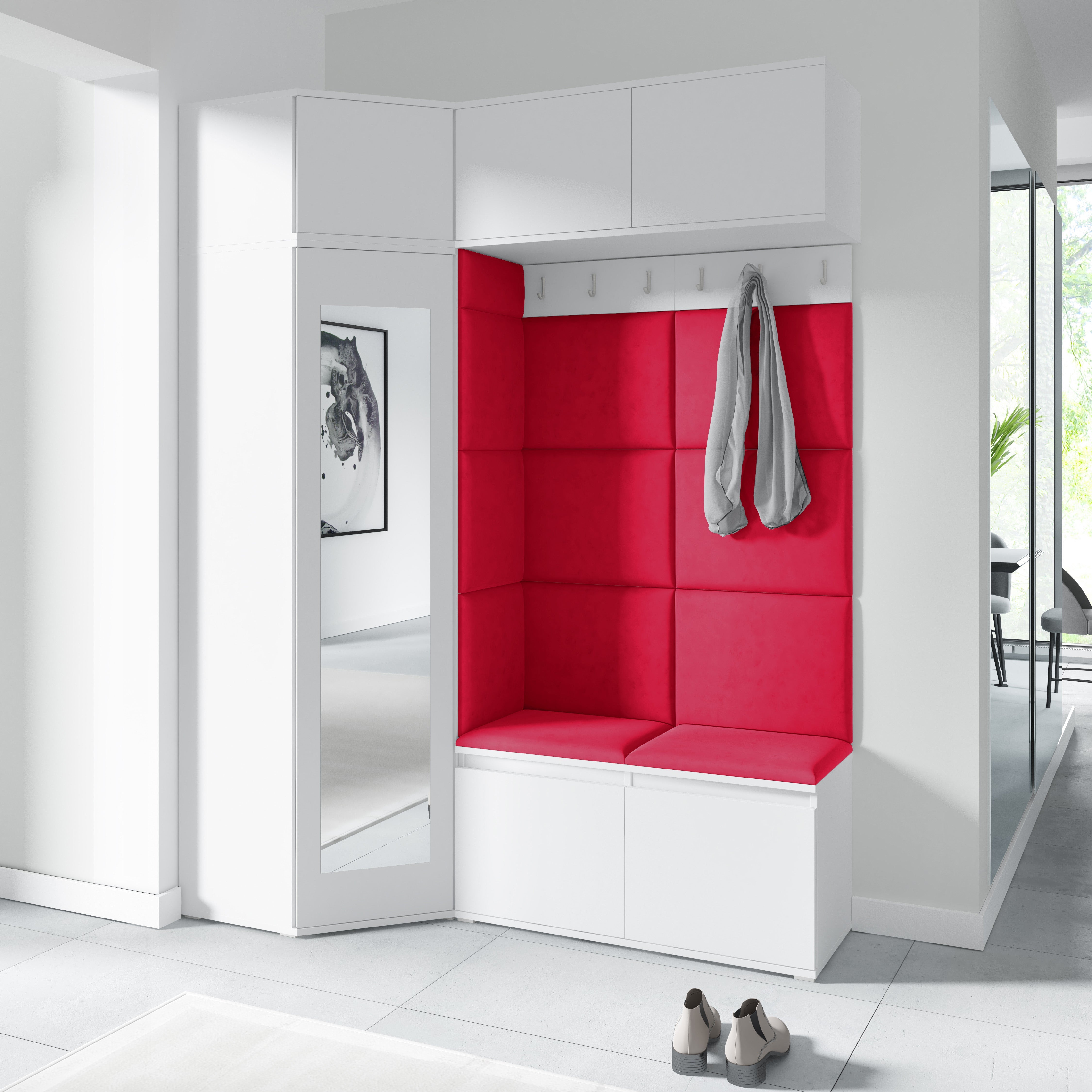 PK Emi 38 Flurschrank Weiß - Gepolsterte Paneele in verschiedenen Farben