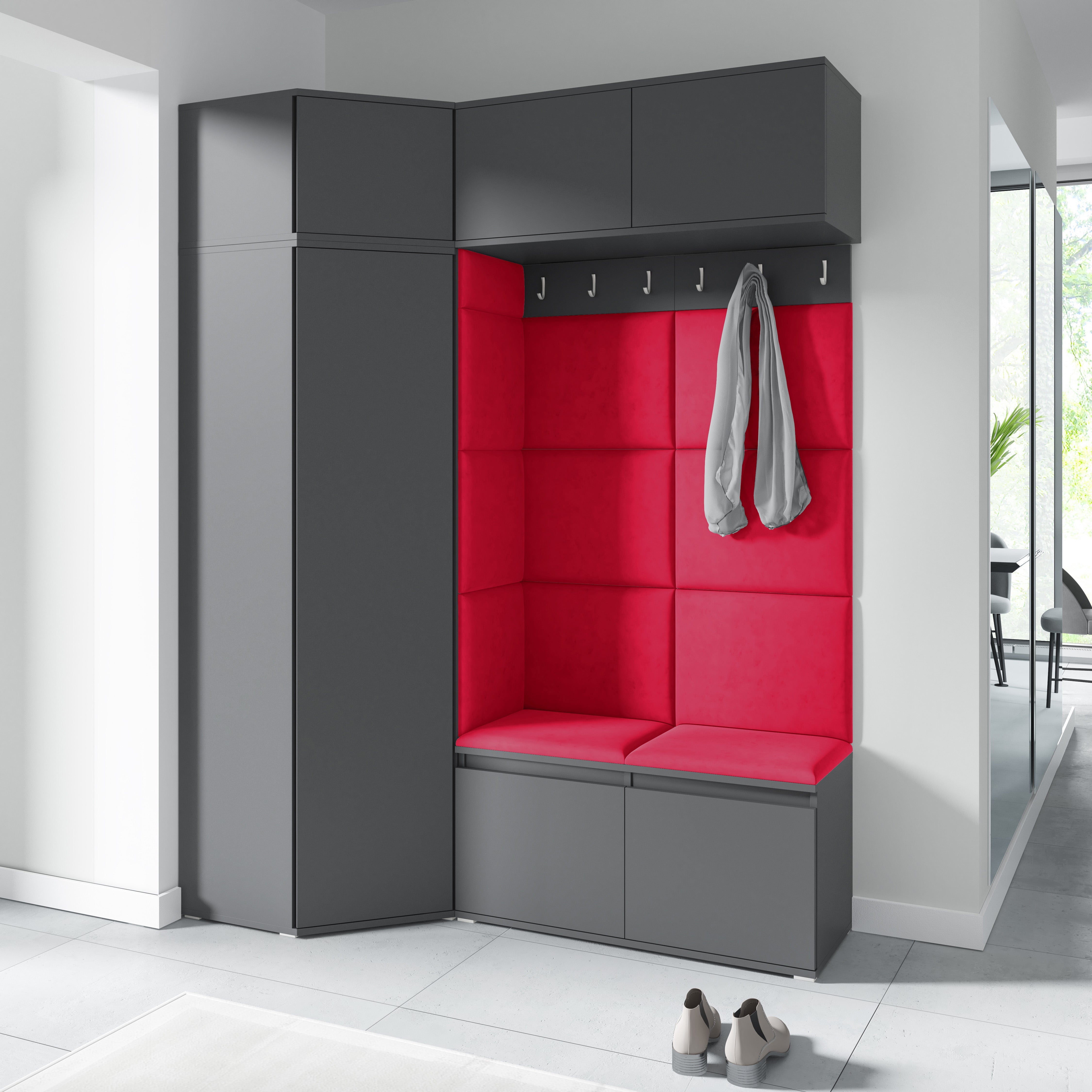 PK Emi 38 Hallway Wardrobe Graphite - Upholstered Panels in Various Colours