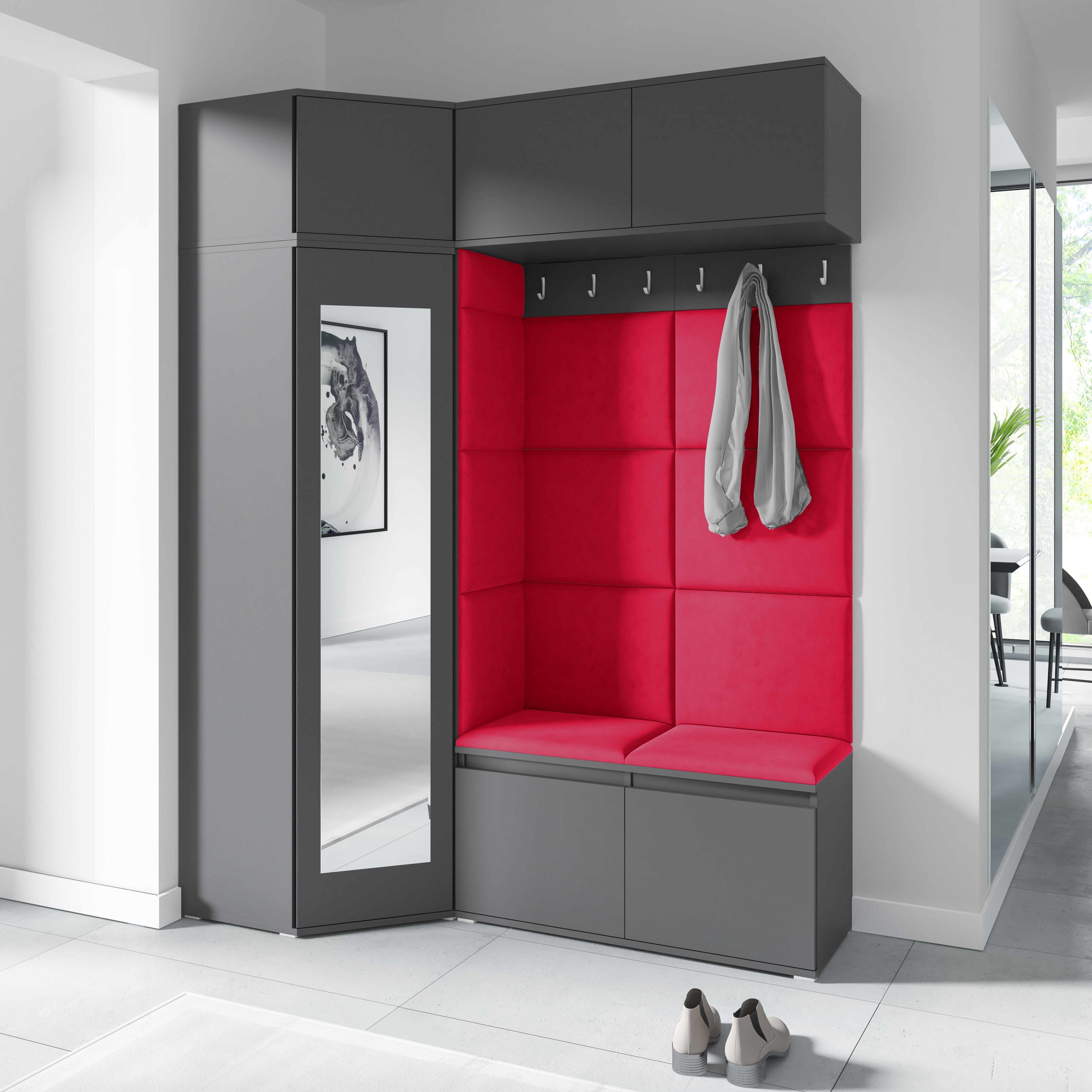 PK Emi 38 Hallway Wardrobe Graphite - Upholstered Panels in Various Colours