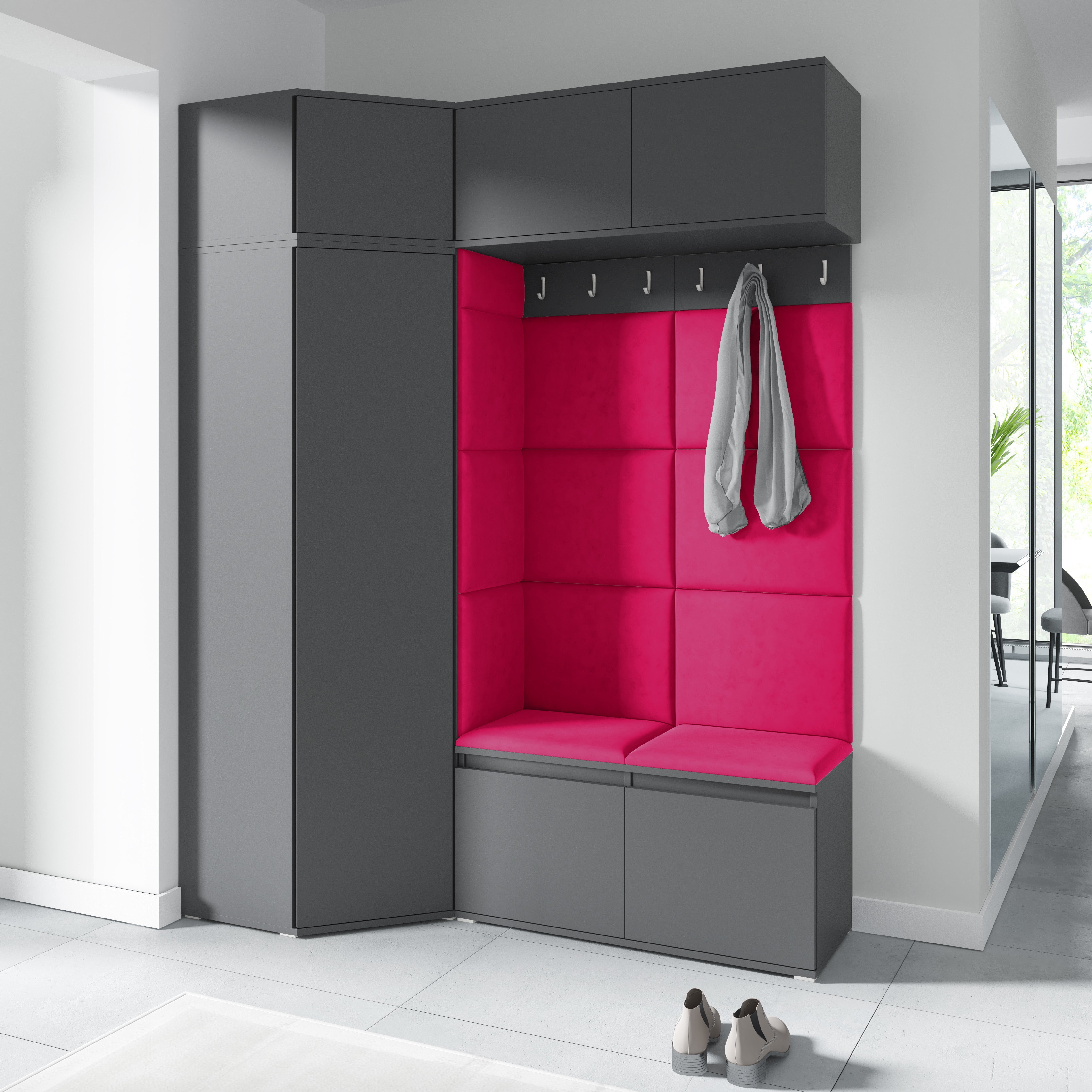 PK Emi 38 Hallway Wardrobe Graphite - Upholstered Panels in Various Colours