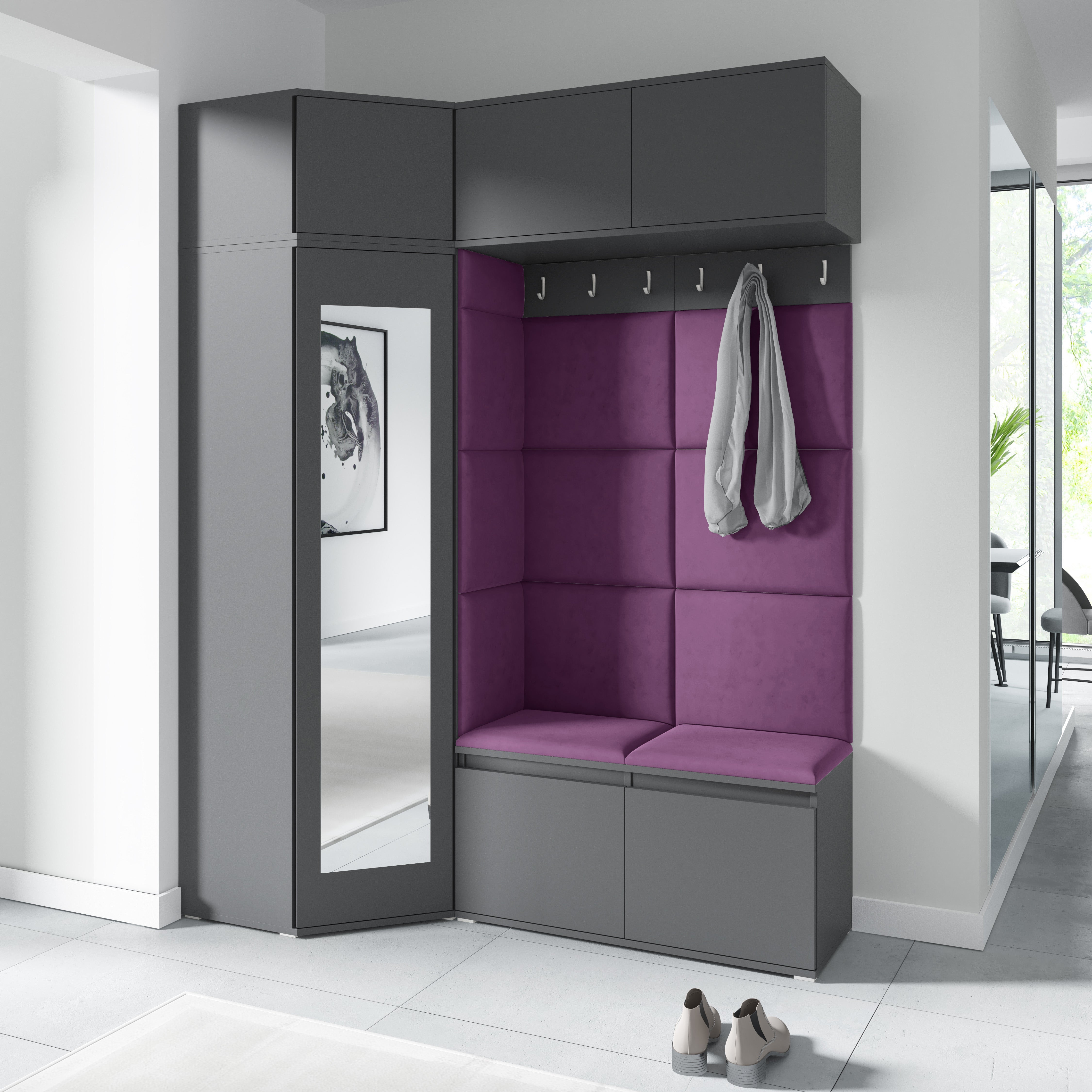 PK Emi 38 Hallway Wardrobe Graphite - Upholstered Panels in Various Colours