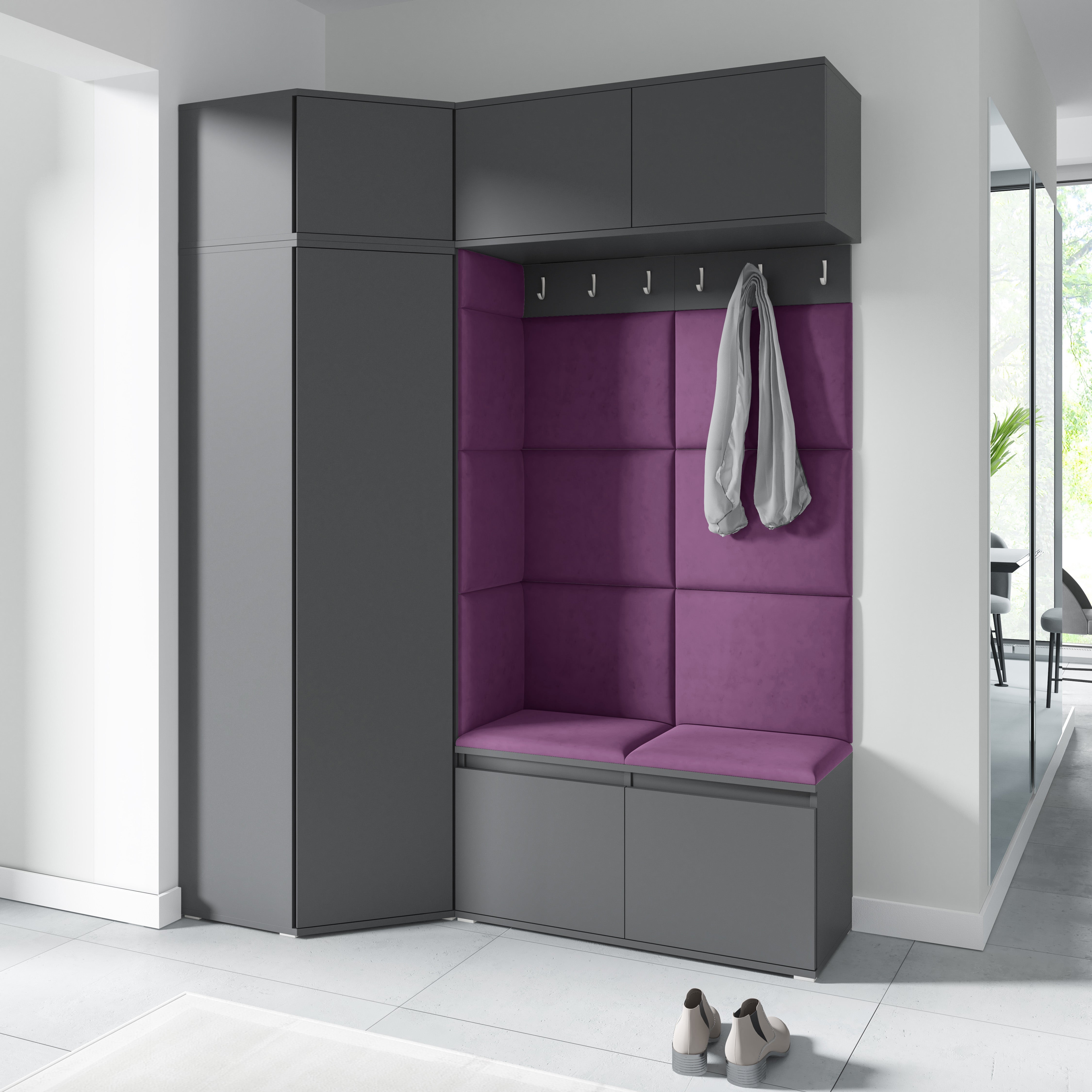 PK Emi 38 Hallway Wardrobe Graphite - Upholstered Panels in Various Colours