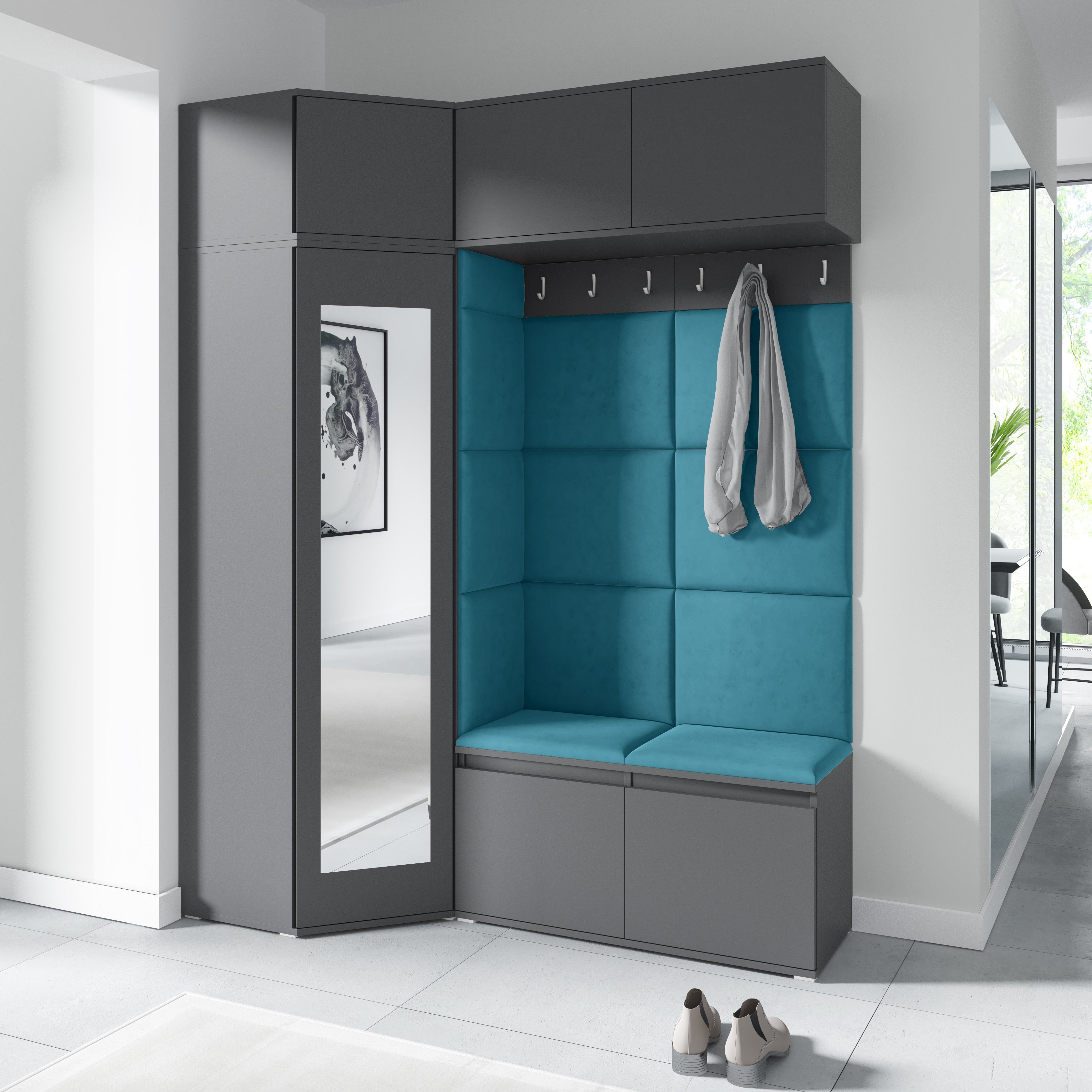 PK Emi 38 Hallway Wardrobe Graphite - Upholstered Panels in Various Colours