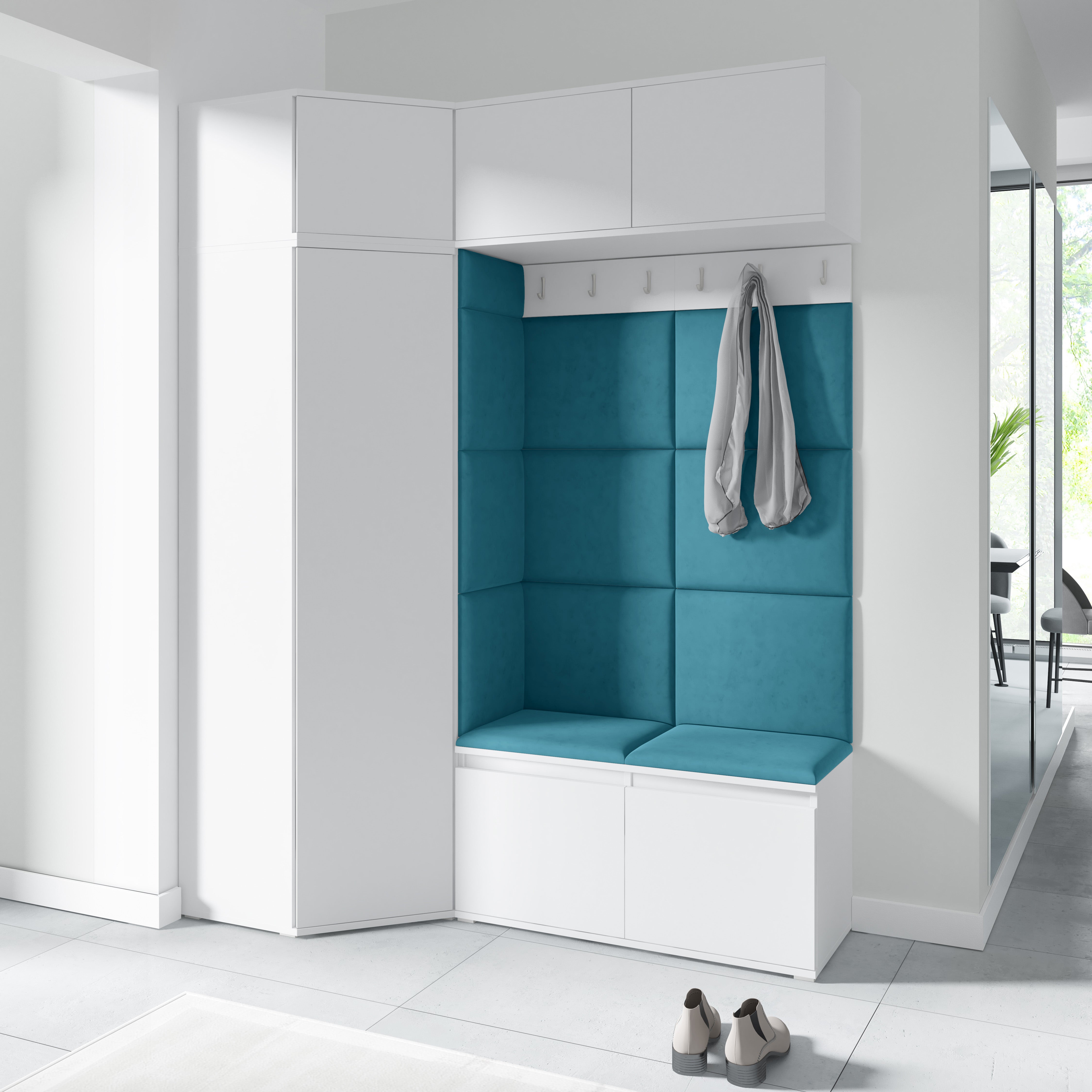 PK Emi 38 Flurschrank Weiß - Gepolsterte Paneele in verschiedenen Farben