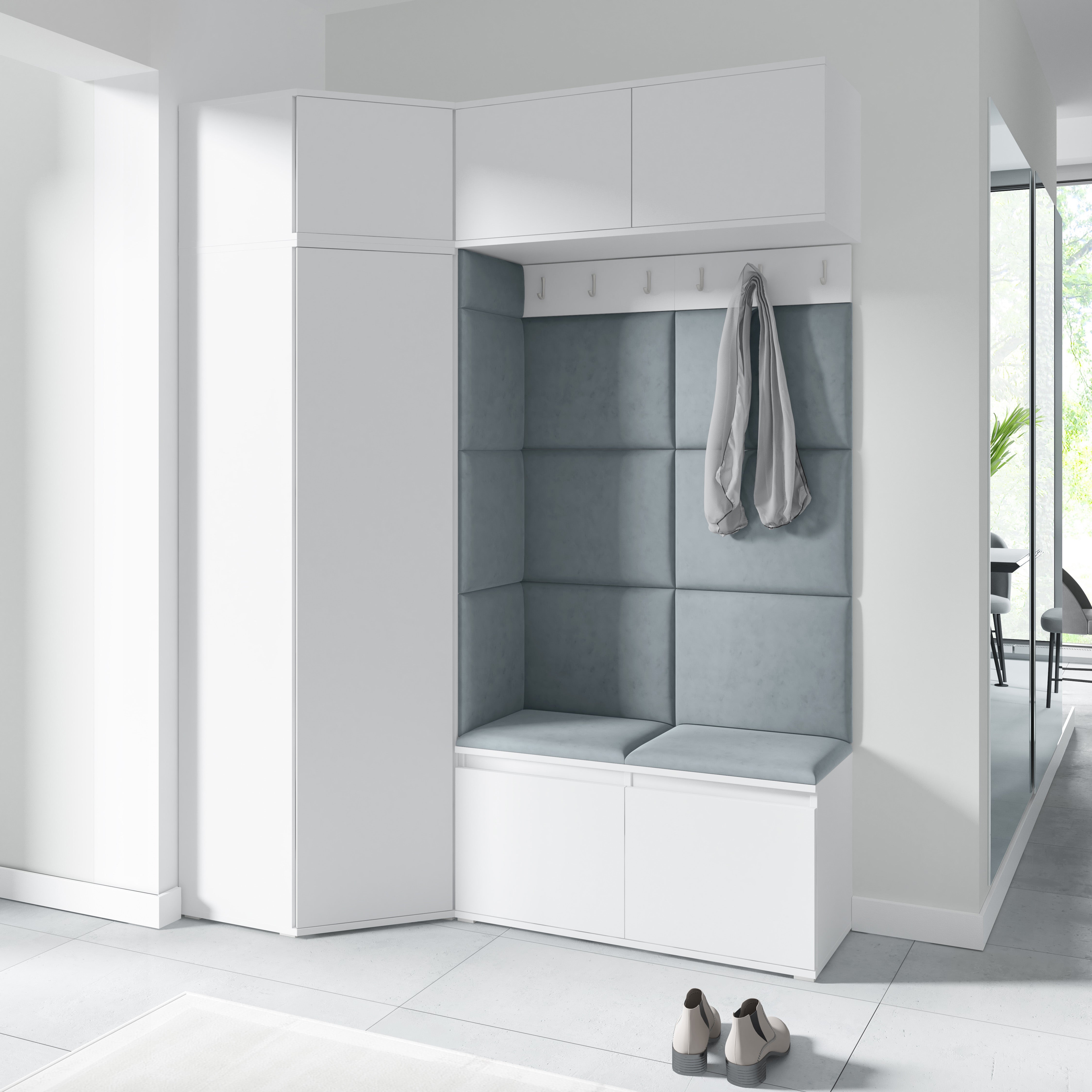 PK Emi 38 Flurschrank Weiß - Gepolsterte Paneele in verschiedenen Farben