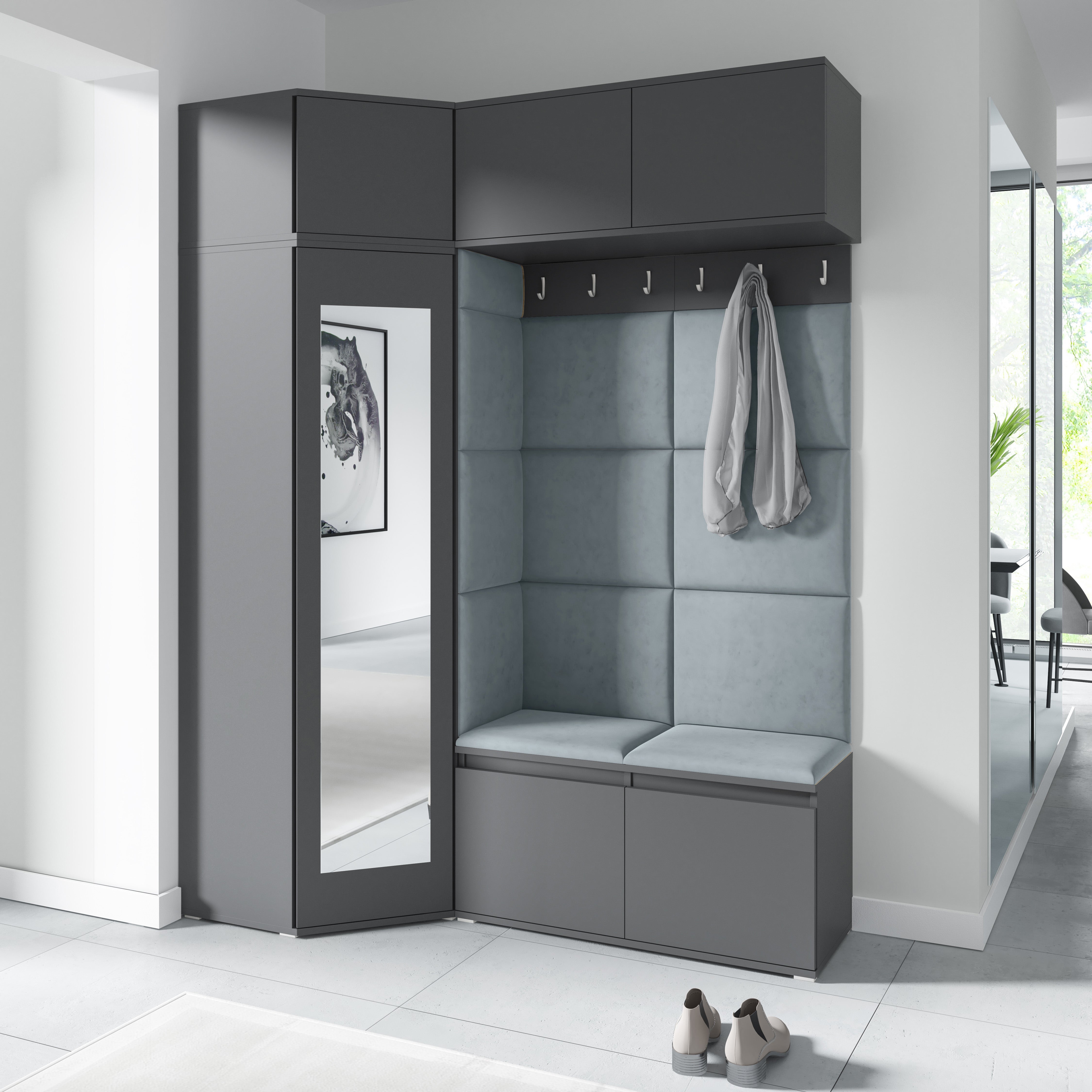 PK Emi 38 Hallway Wardrobe Graphite - Upholstered Panels in Various Colours