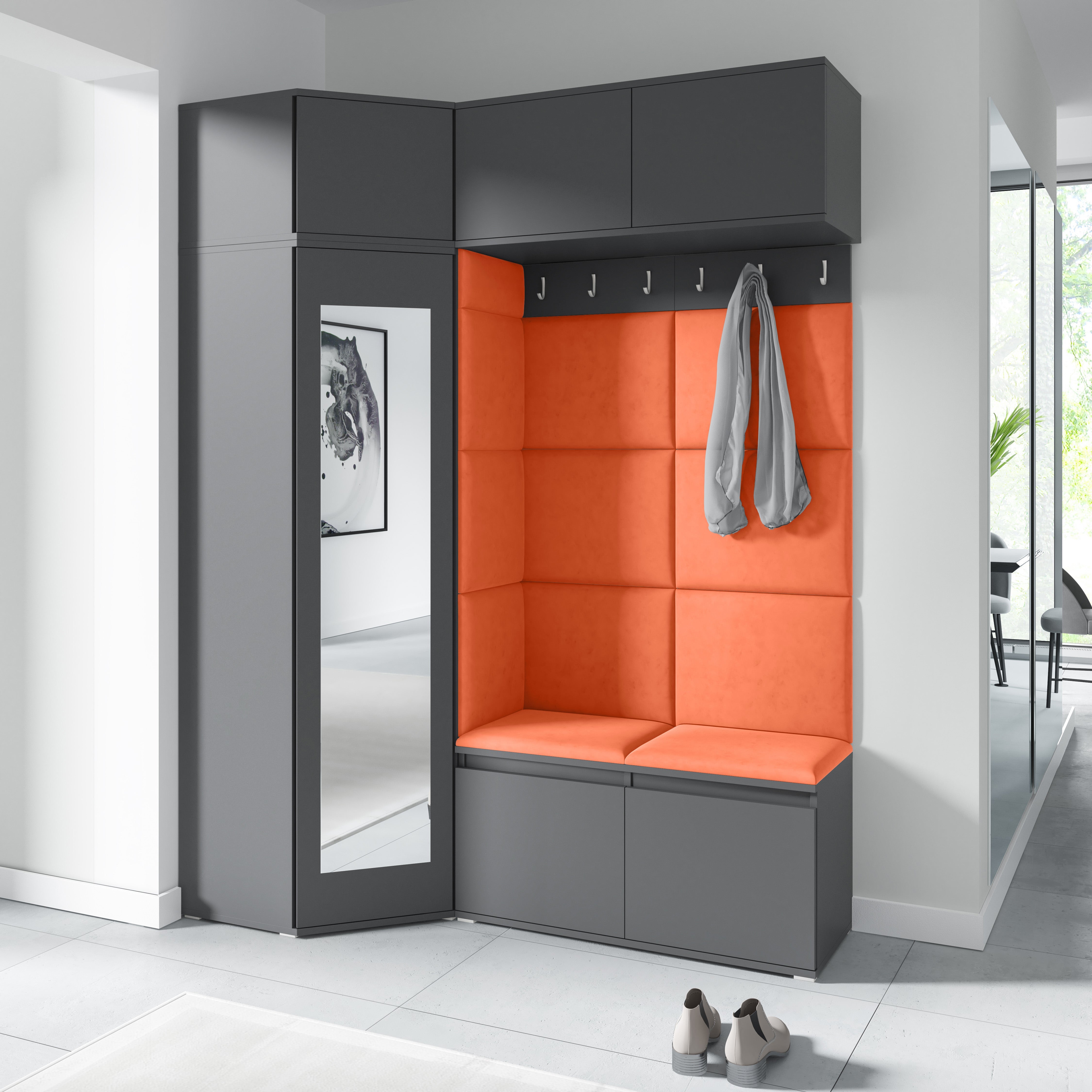 PK Emi 38 Hallway Wardrobe Graphite - Upholstered Panels in Various Colours