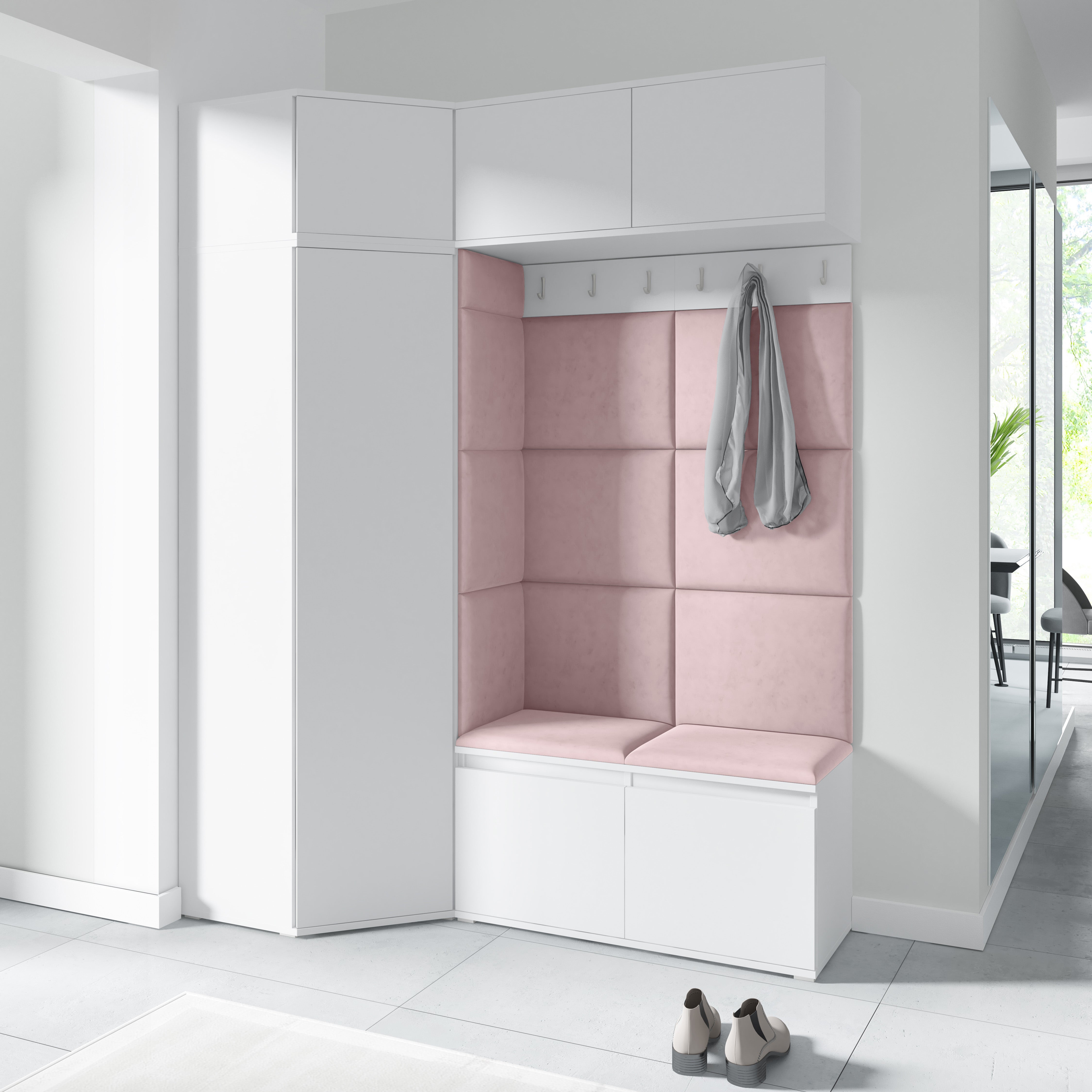 PK Emi 38 Flurschrank Weiß - Gepolsterte Paneele in verschiedenen Farben