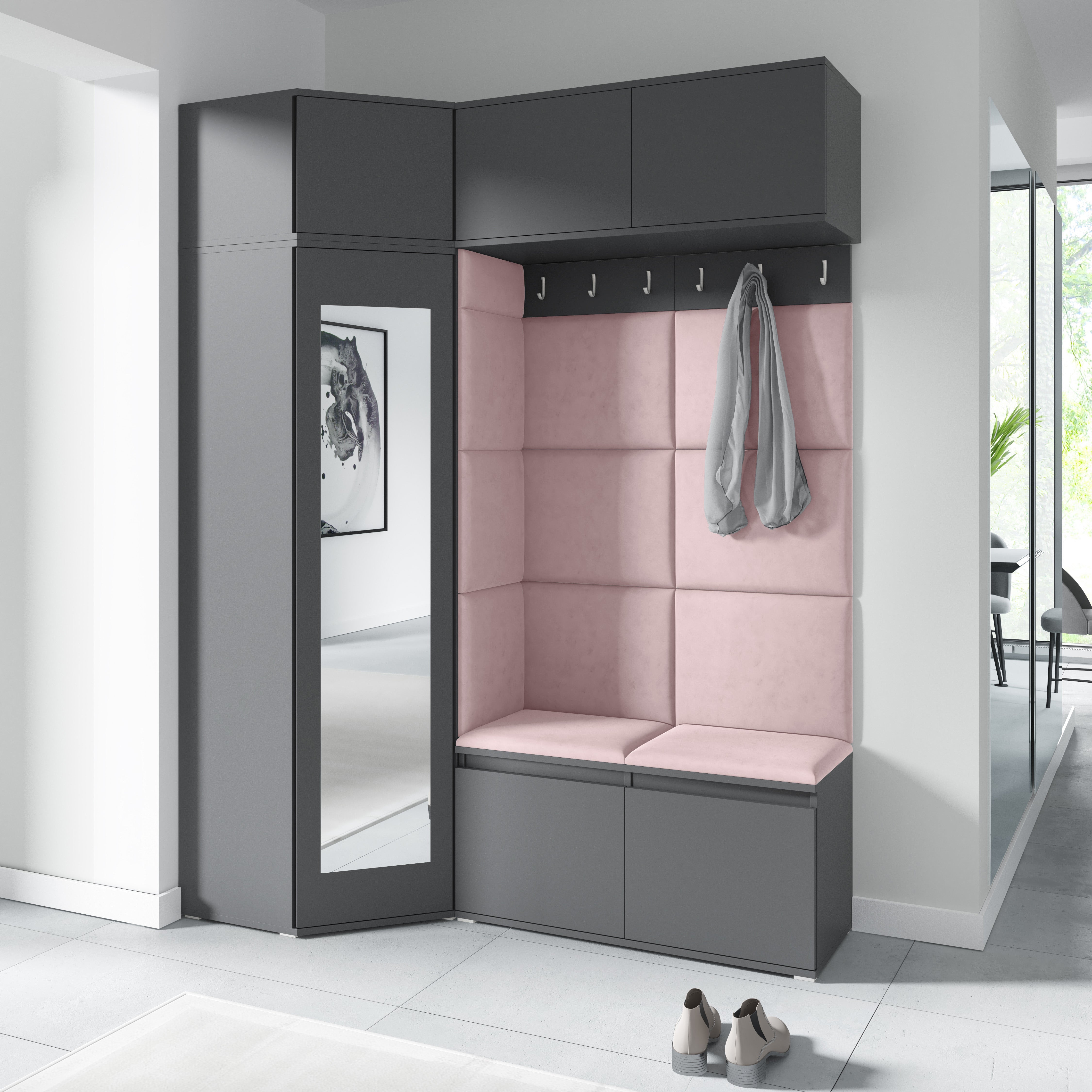 PK Emi 38 Hallway Wardrobe Graphite - Upholstered Panels in Various Colours