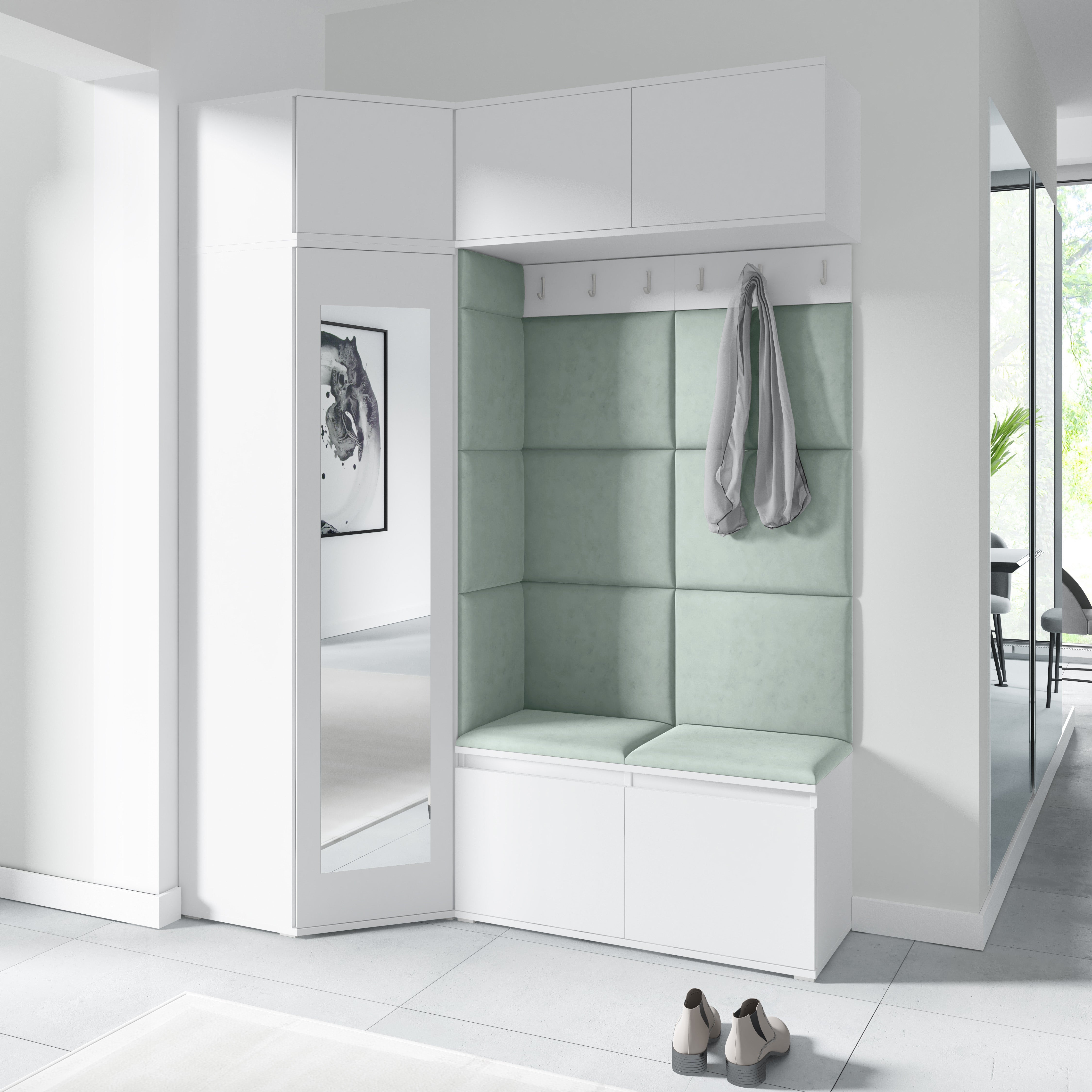 PK Emi 38 Flurschrank Weiß - Gepolsterte Paneele in verschiedenen Farben