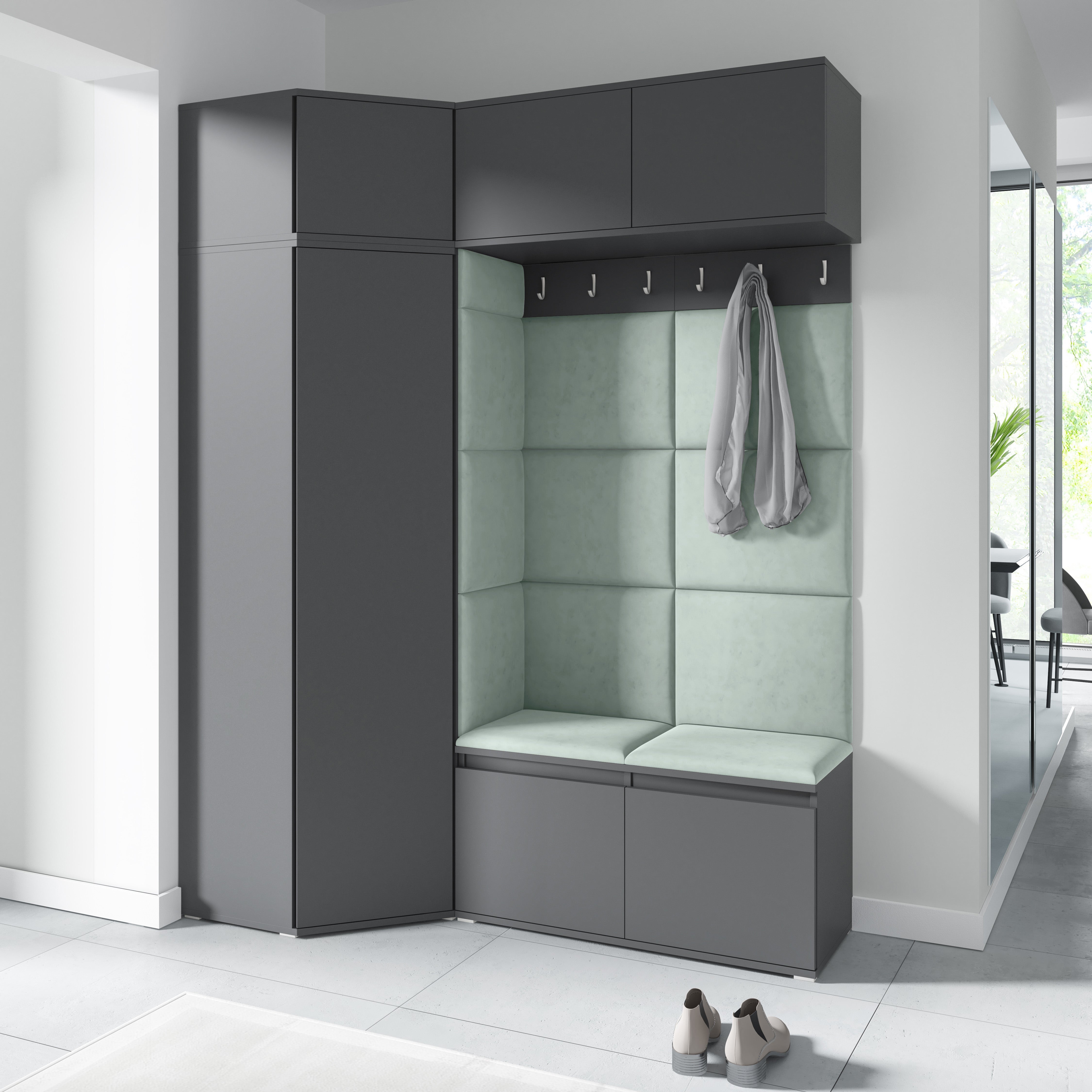 PK Emi 38 Hallway Wardrobe Graphite - Upholstered Panels in Various Colours