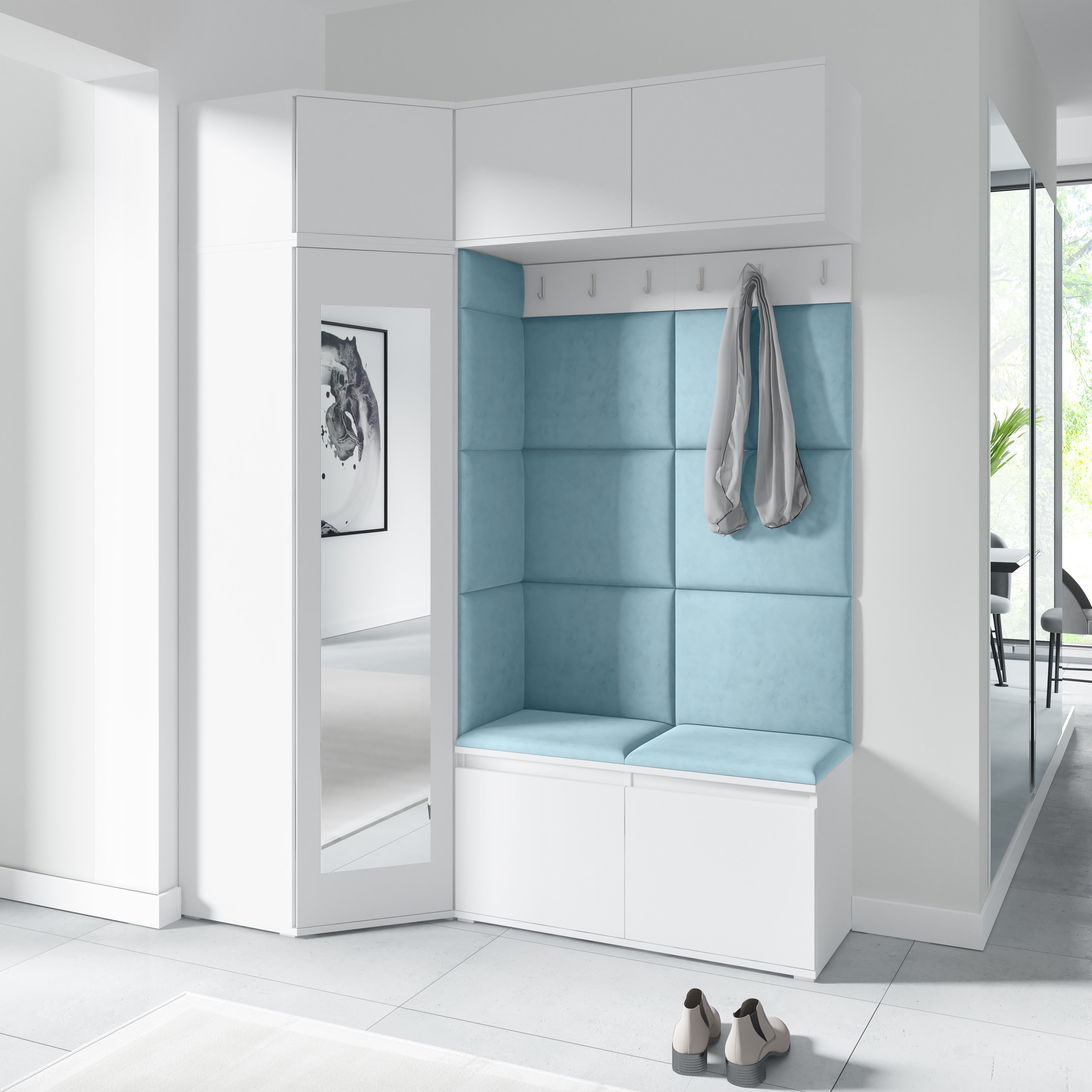 PK Emi 38 Flurschrank Weiß - Gepolsterte Paneele in verschiedenen Farben