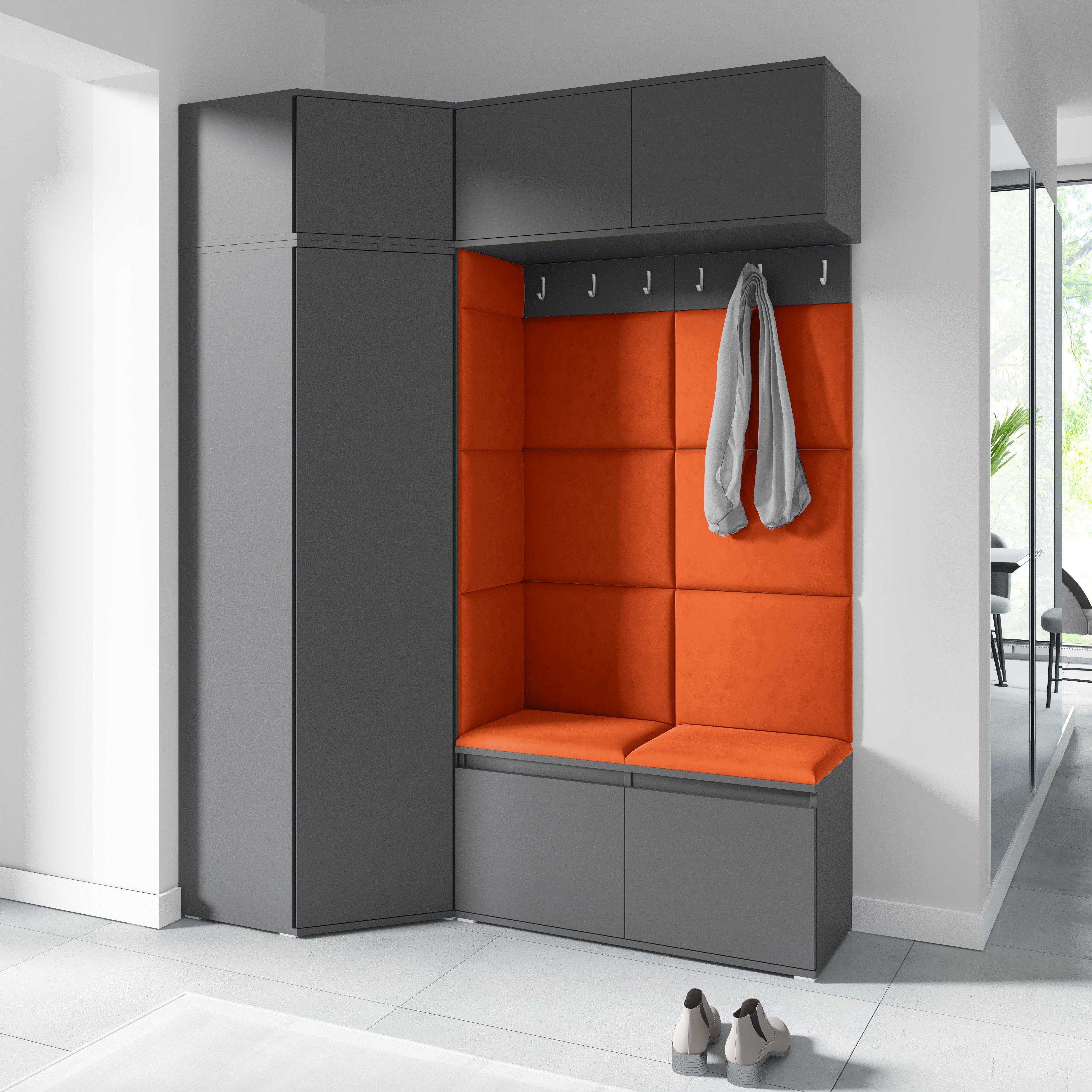 PK Emi 38 Hallway Wardrobe Graphite - Upholstered Panels in Various Colours