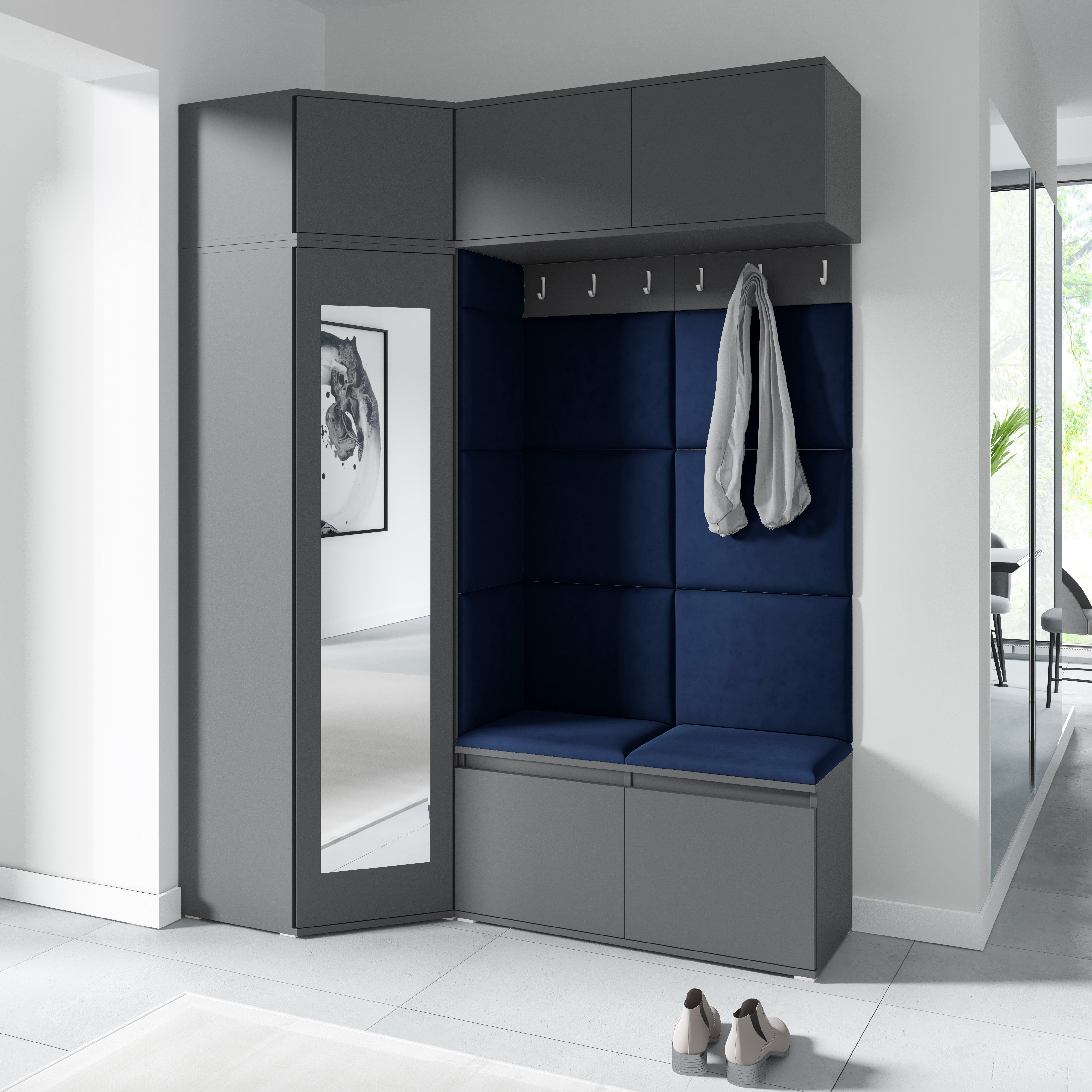 PK Emi 38 Hallway Wardrobe Graphite - Upholstered Panels in Various Colours