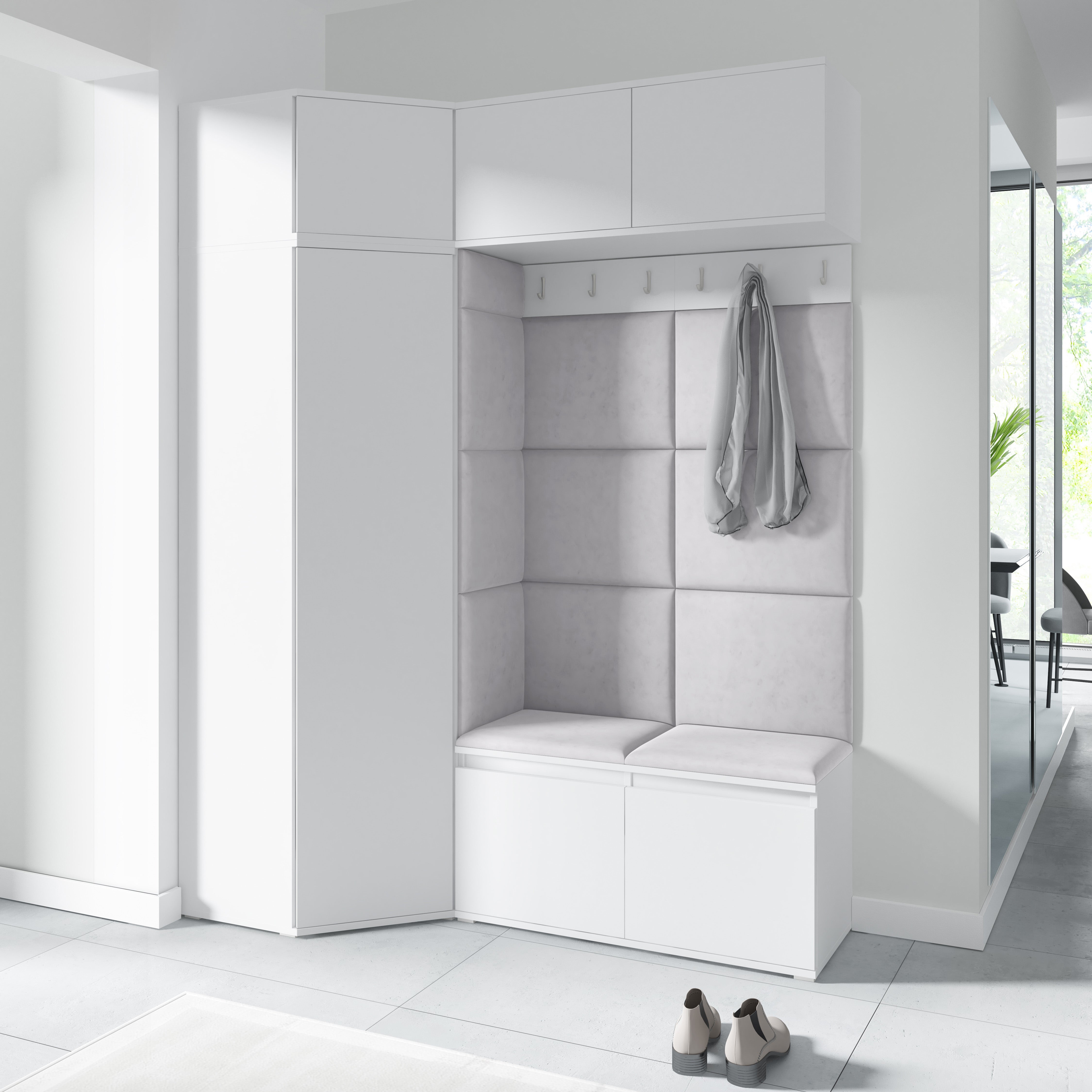 PK Emi 38 Flurschrank Weiß - Gepolsterte Paneele in verschiedenen Farben