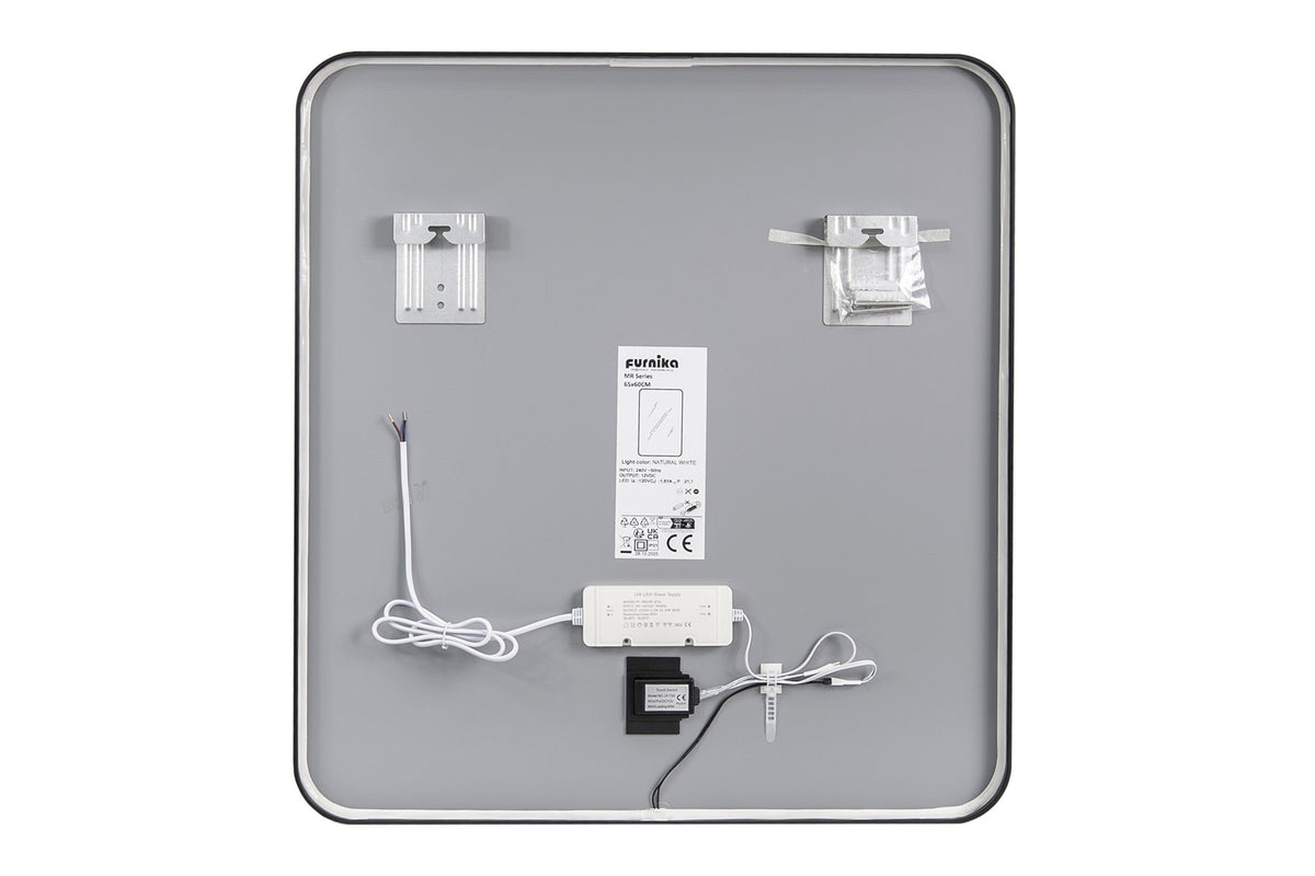 Vega LU LED 60 – Rectangular LED Bathroom Mirror with Black Frame, 60 × 65 cm