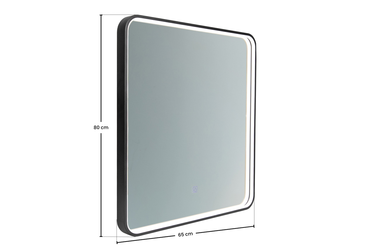 Vega LU LED 65 – Rectangular LED Bathroom Mirror with Black Frame, 65 × 80 cm