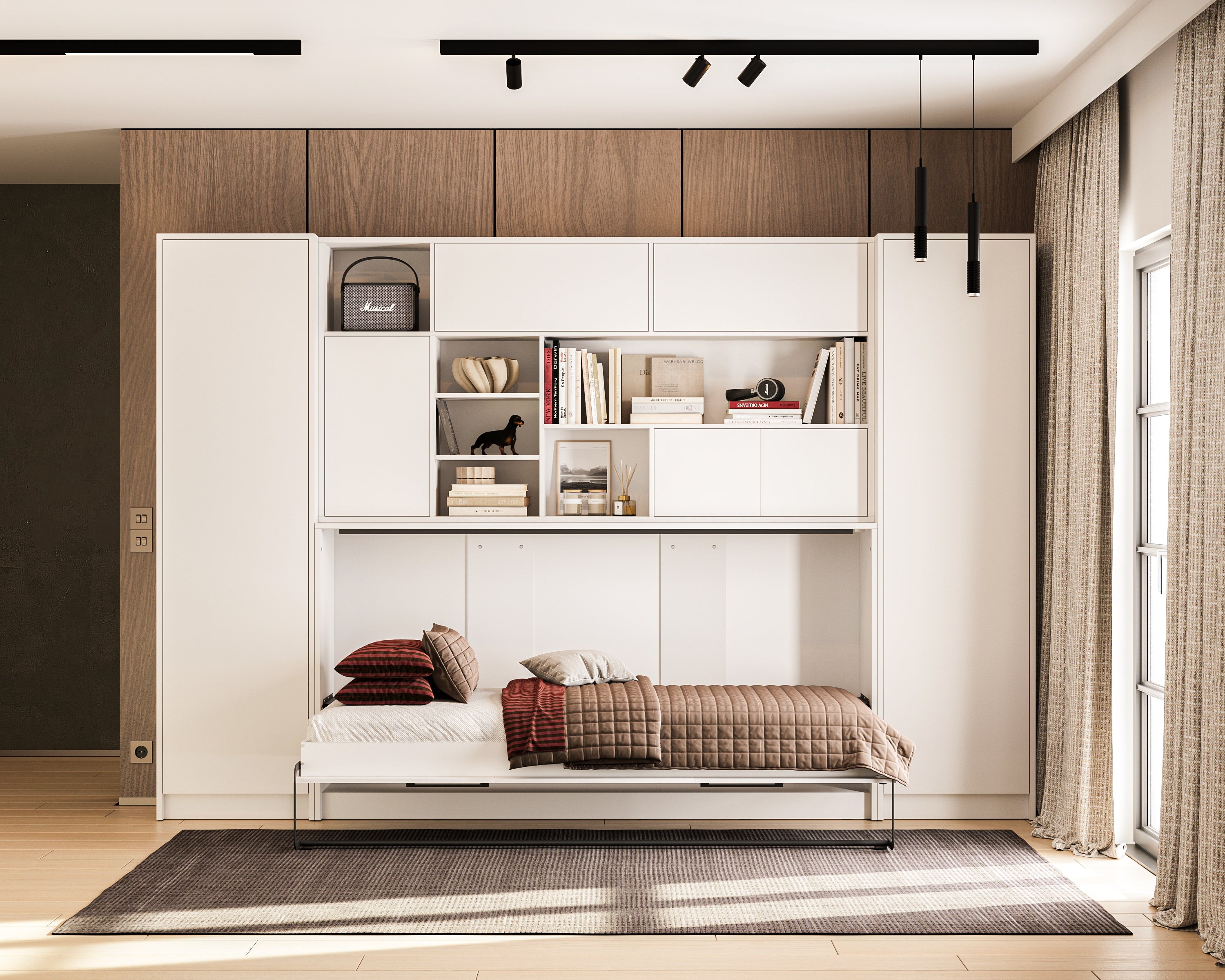 Anpassbares SLEEP BOX Murphy-Bett, horizontales Möbelset, Weiß Matt, 90 x 200 cm
