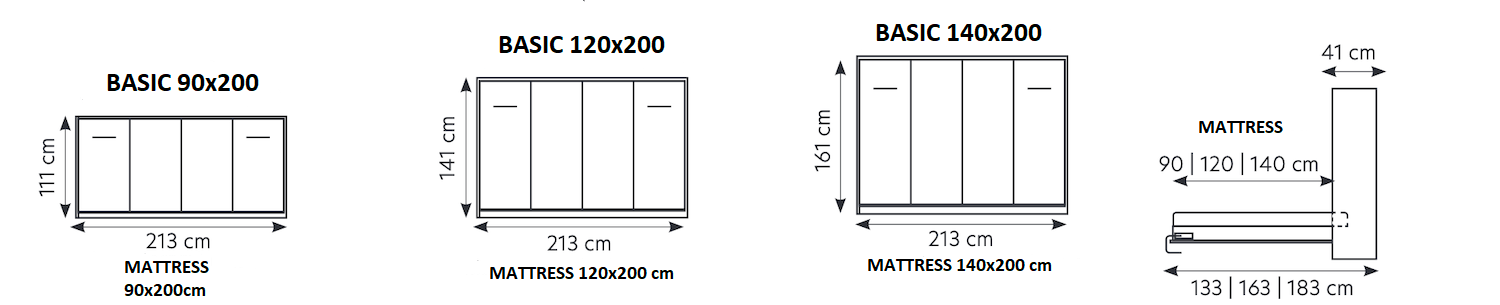 NE Schrankbett Horizontal Mattweiß 90,120 oder 140 x 200 cm