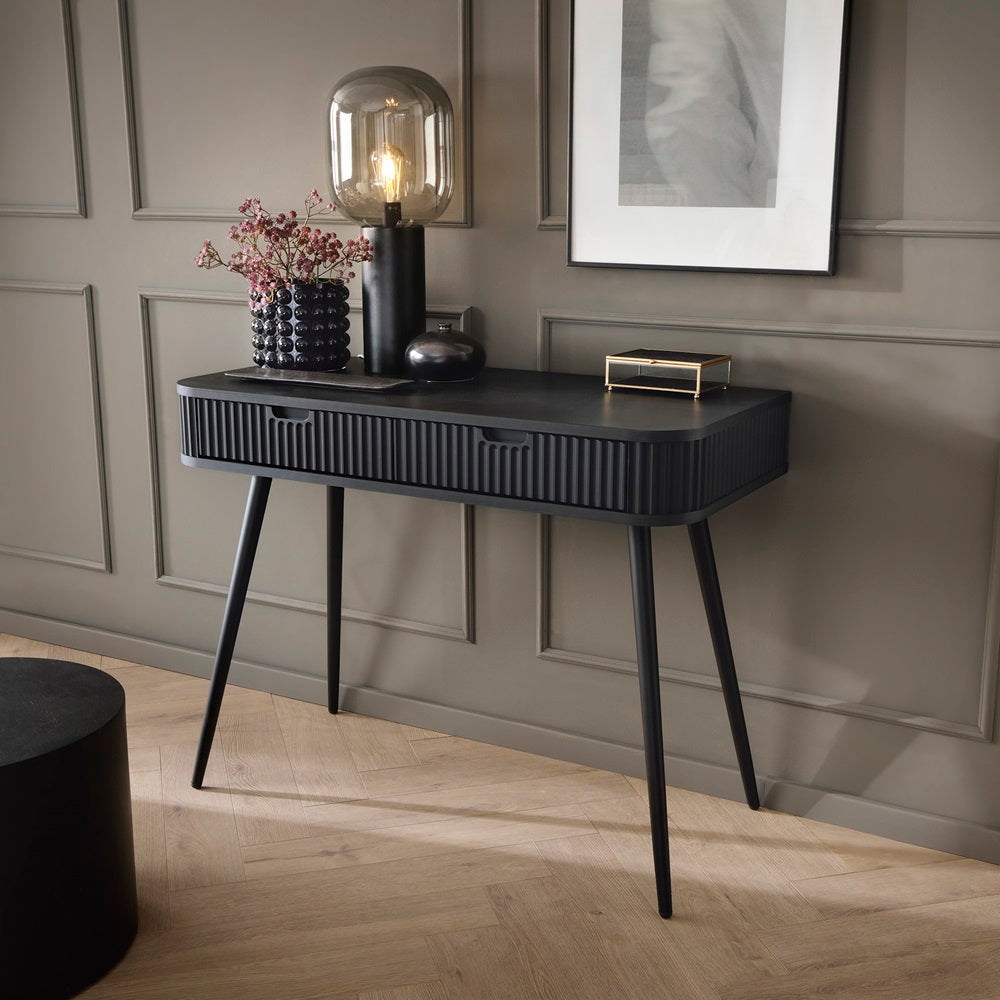 ZOVA Chest of Drawers - Modern Vanity with Two Drawers and Grooved Fronts #color_Black with black legs