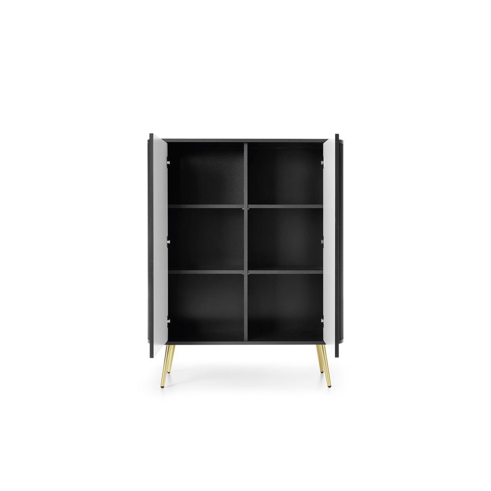 ZOVA Chest of Drawers with Two Doors #color_Black with gold legs