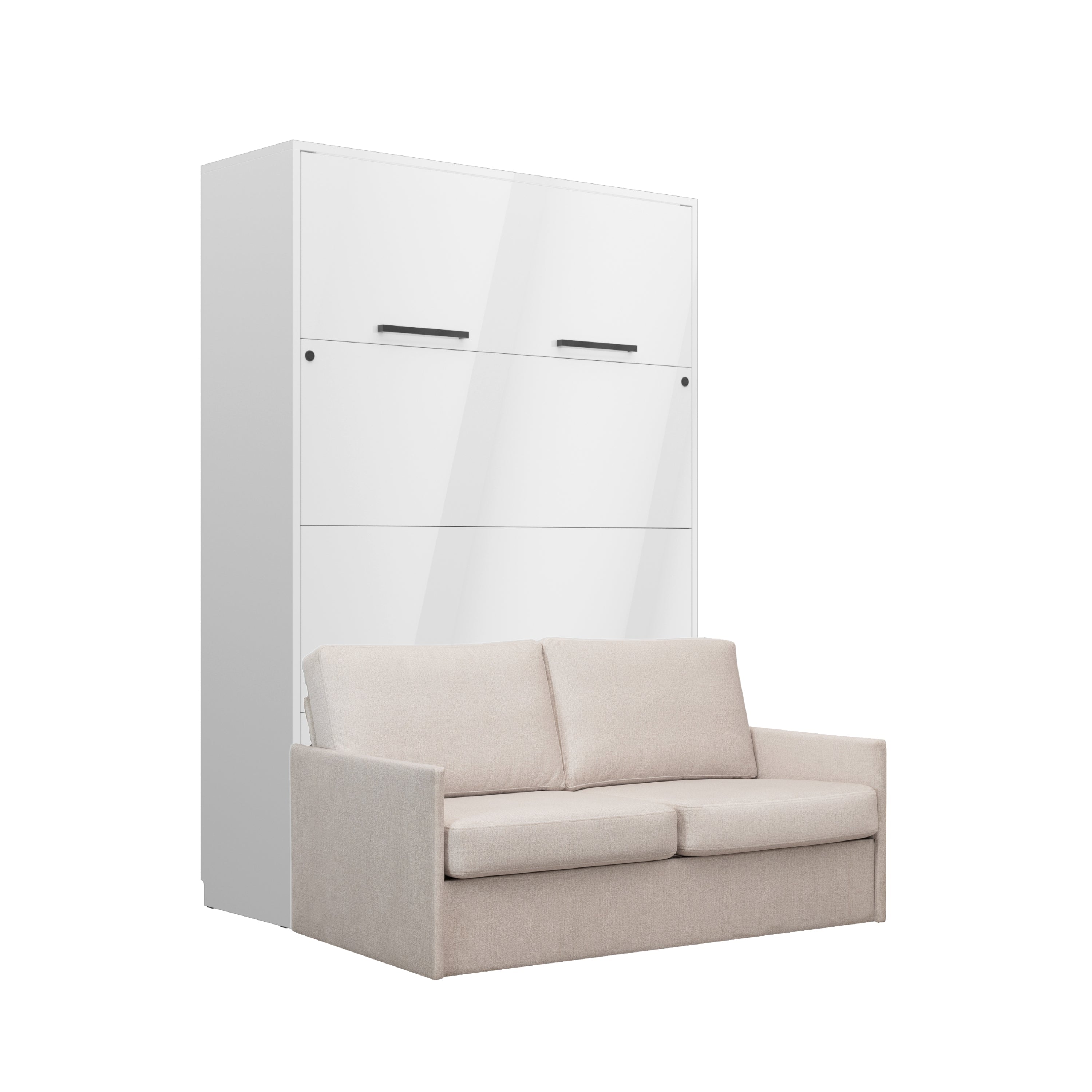 Genius Schrankbett mit Sofa Hochglanz Weiß – für 140x200 cm Matratze