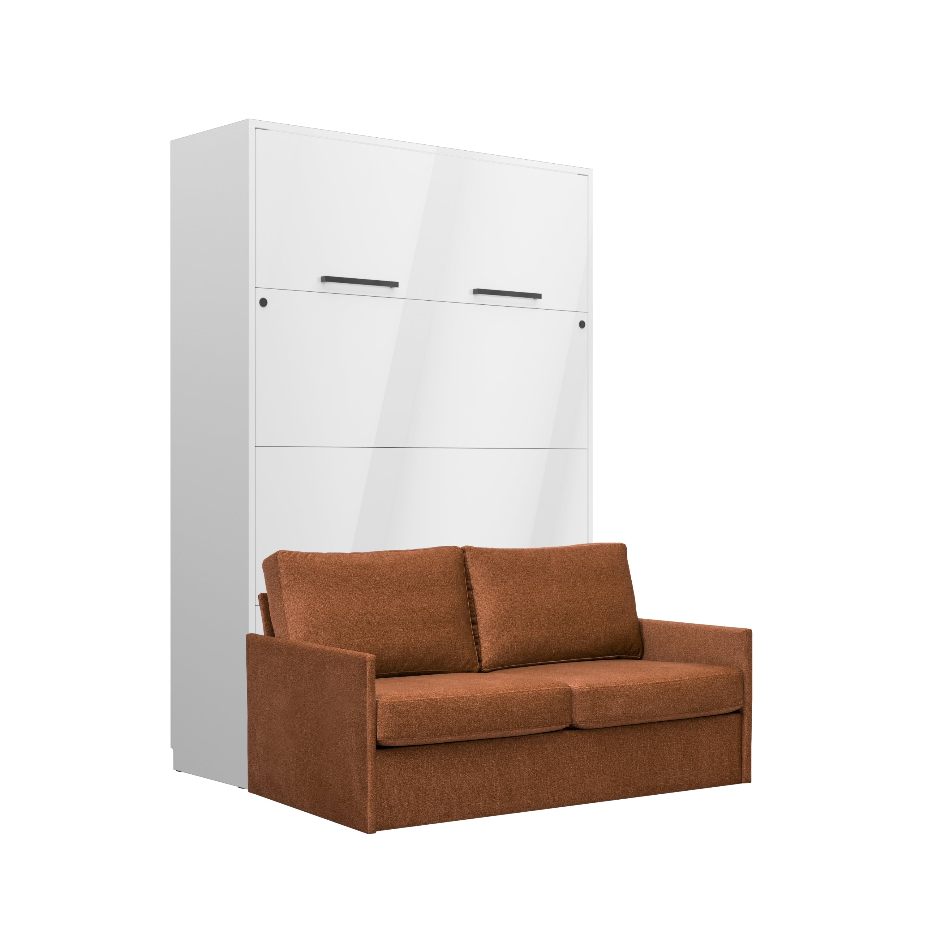 Genius Schrankbett mit Sofa Hochglanz Weiß – für 140x200 cm Matratze