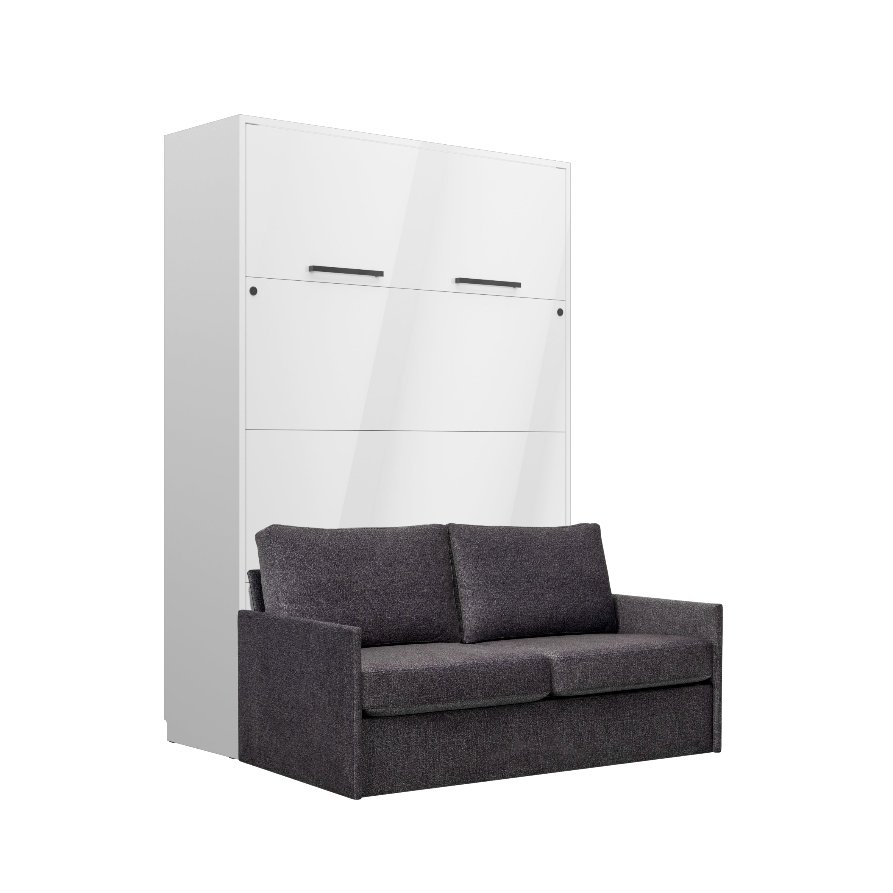 Genius Schrankbett mit Sofa Hochglanz Weiß – für 140x200 cm Matratze