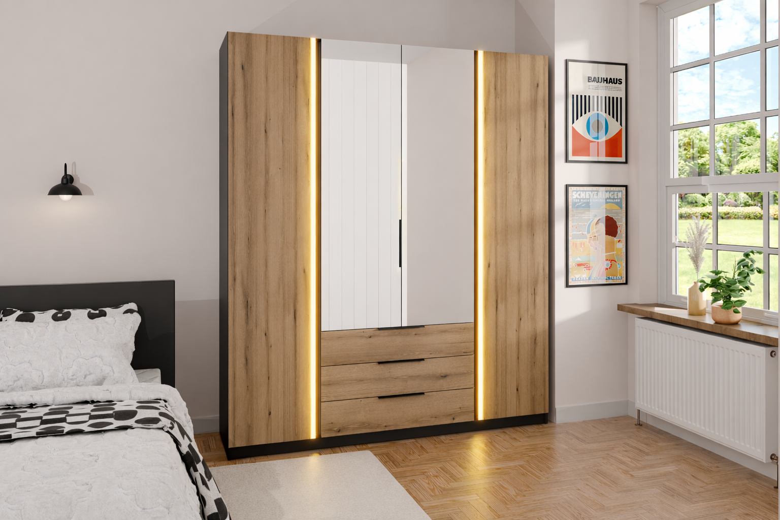 LE KAJA BL/EV 2F 2 3S Kleiderschrank mit Spiegel