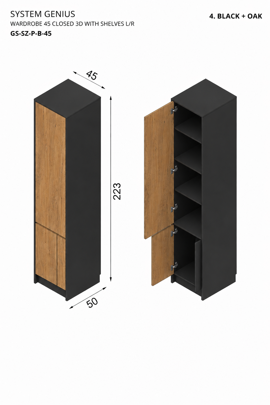 Genius Wardrobe 45 cm with Shelves