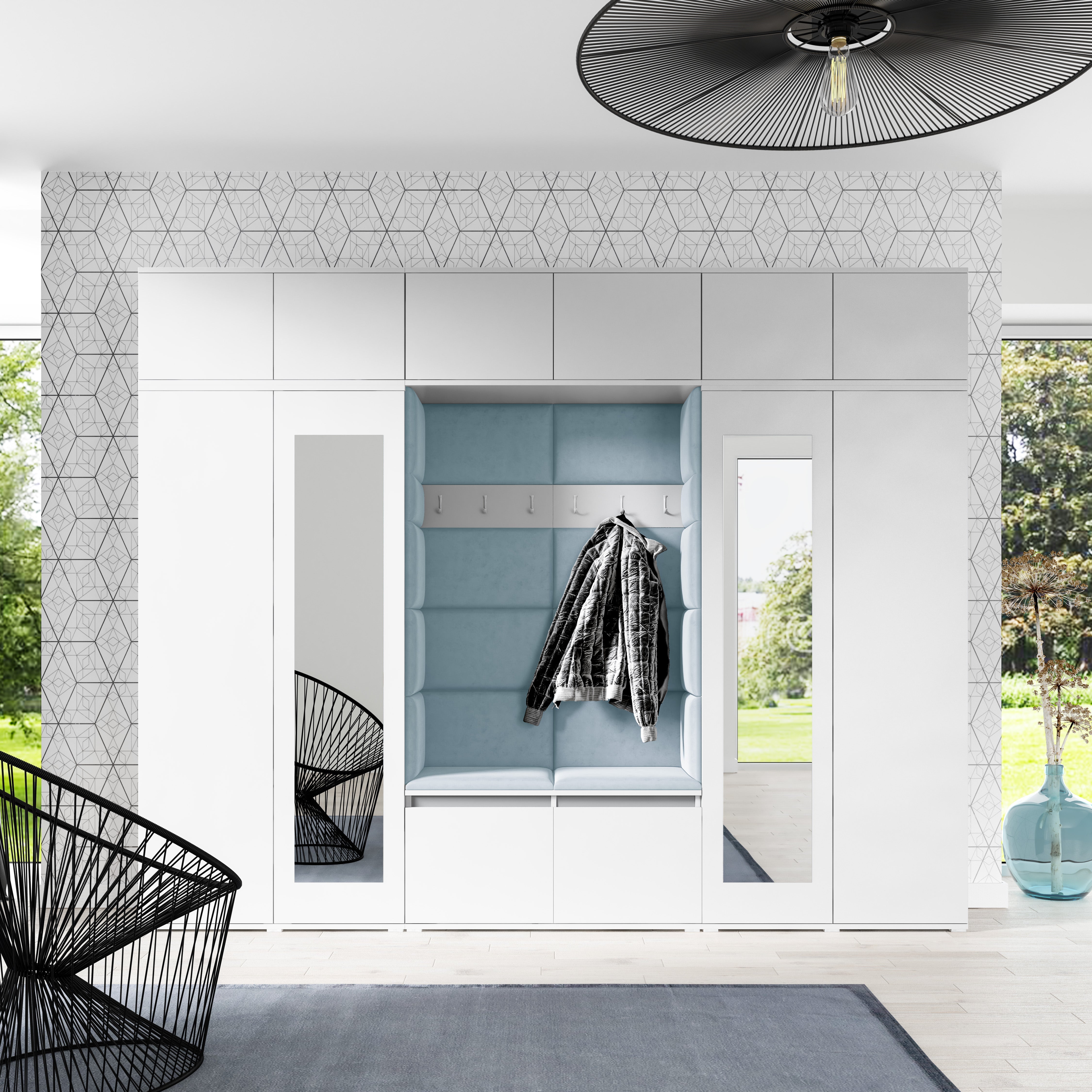 PK Emi 17 Hallway Wardrobe White - Upholstered Panels in Various Colours