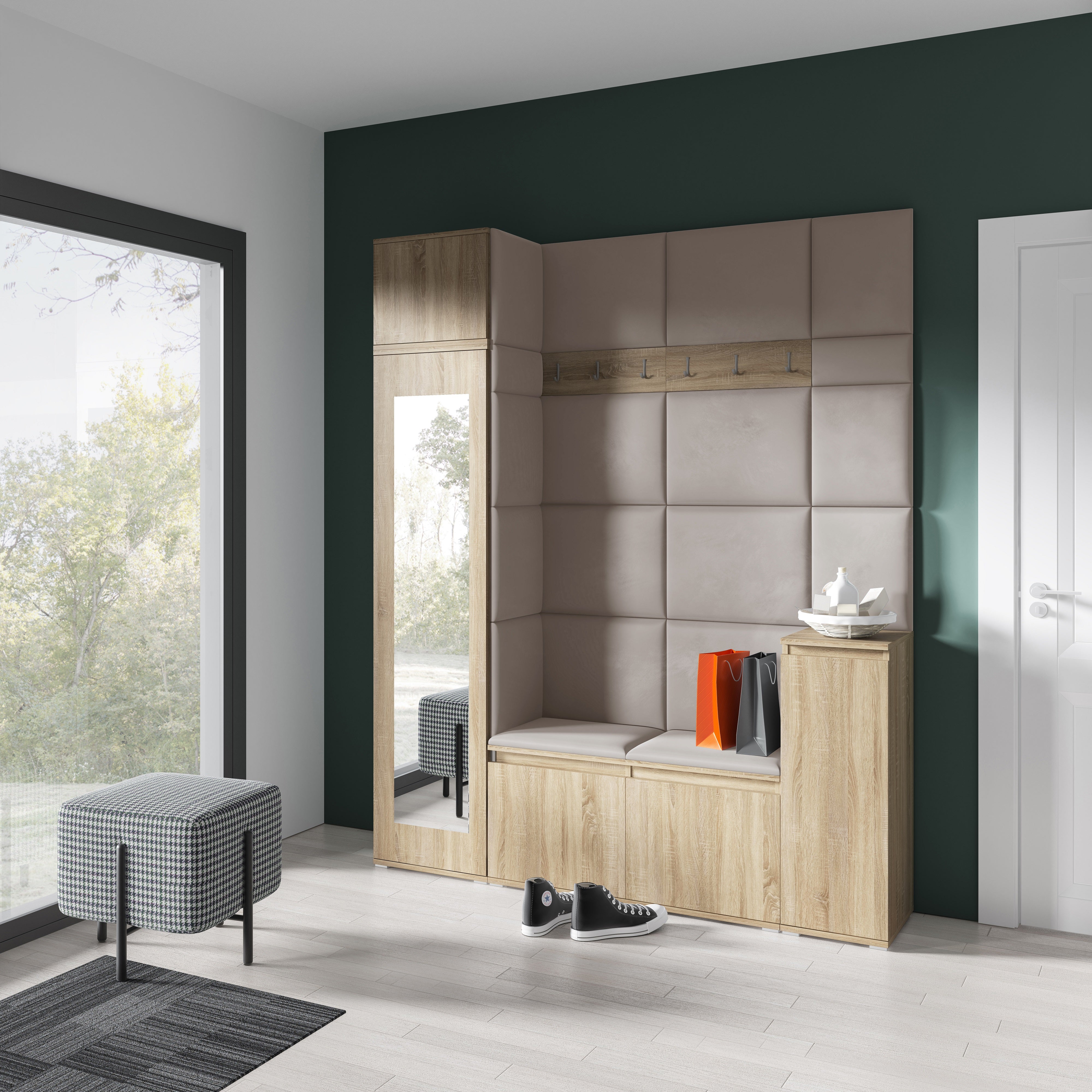 PK Emi 29 Flurschrank Sonoma Oak - Gepolsterte Paneele in verschiedenen Farben