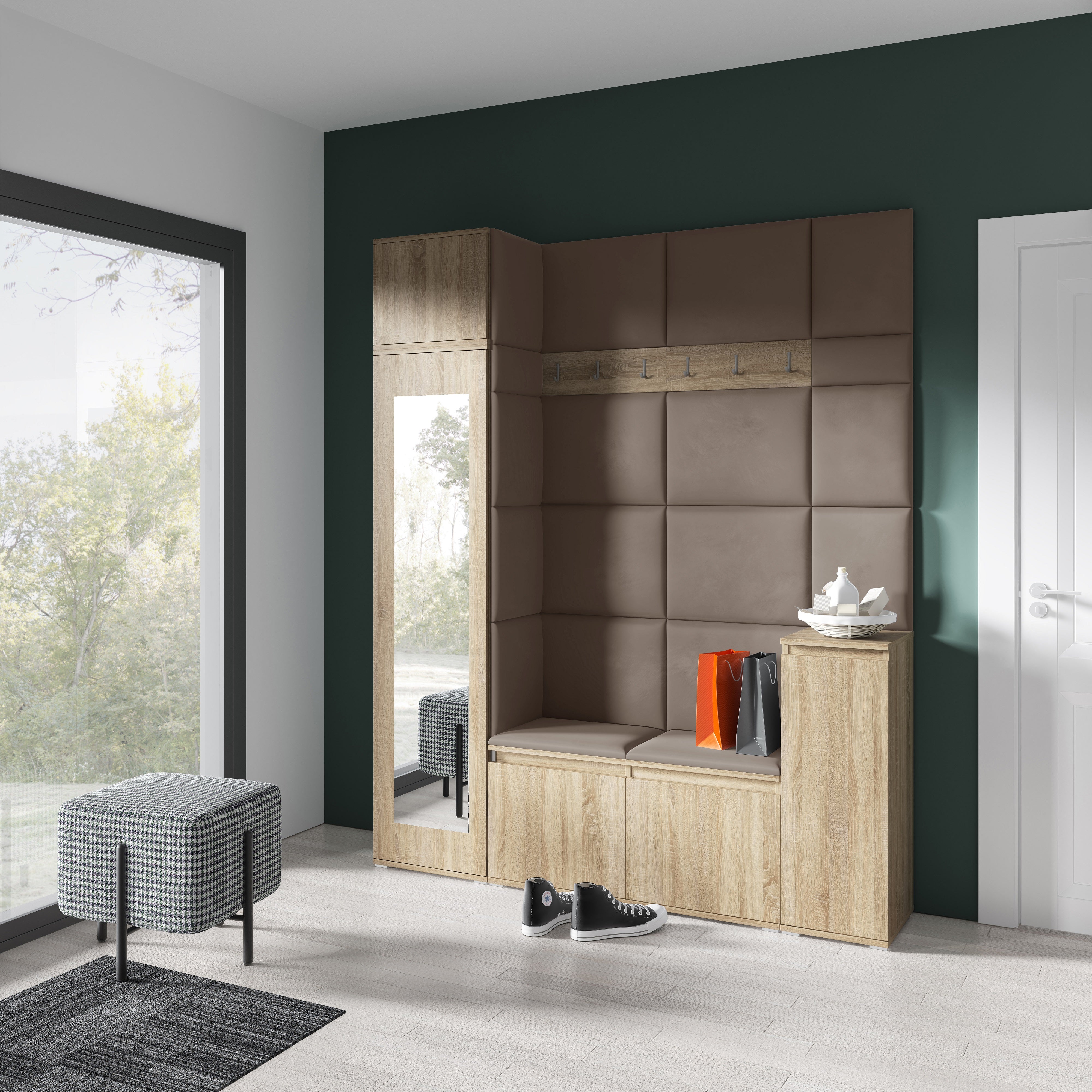 PK Emi 29 Flurschrank Sonoma Oak - Gepolsterte Paneele in verschiedenen Farben