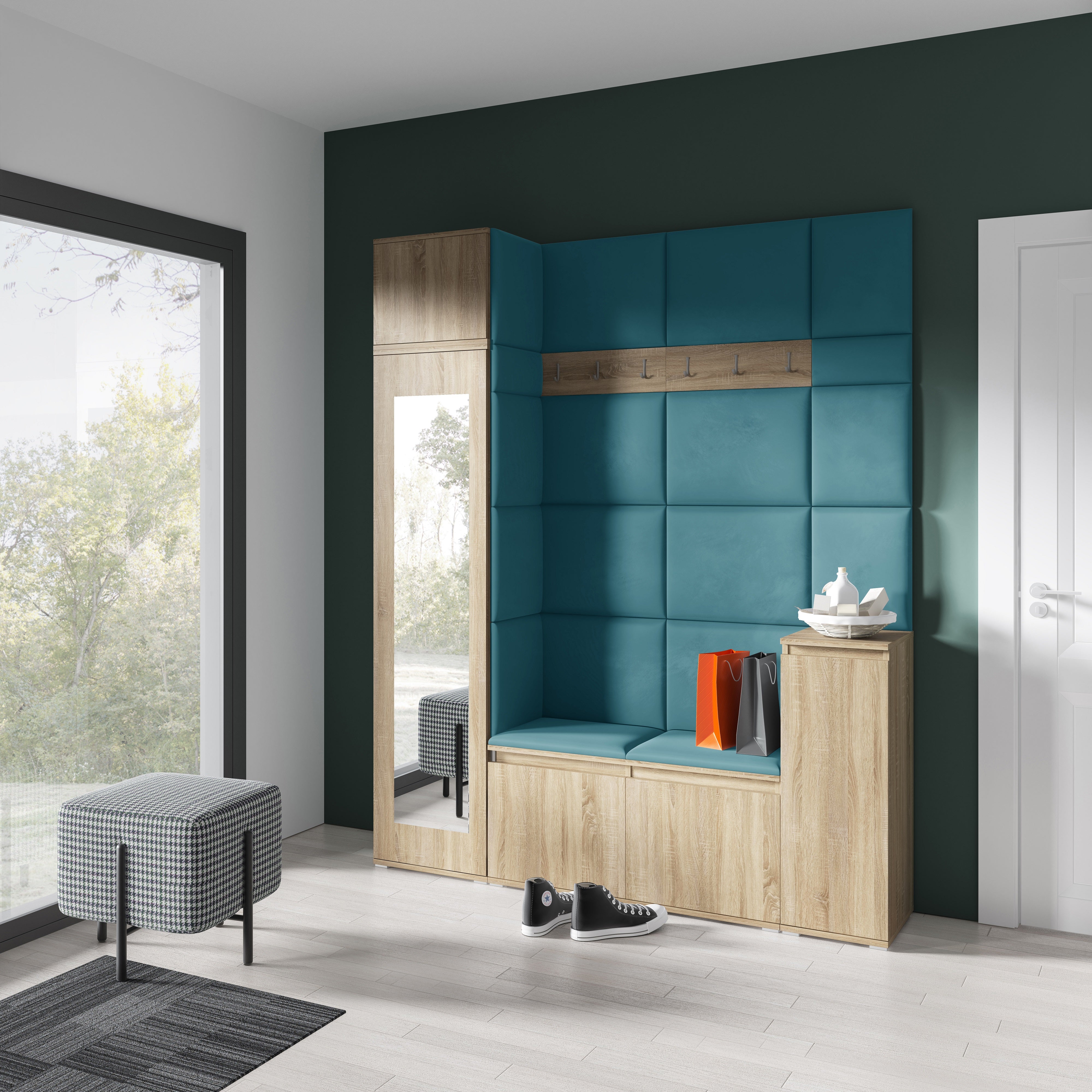 PK Emi 29 Flurschrank Sonoma Oak - Gepolsterte Paneele in verschiedenen Farben