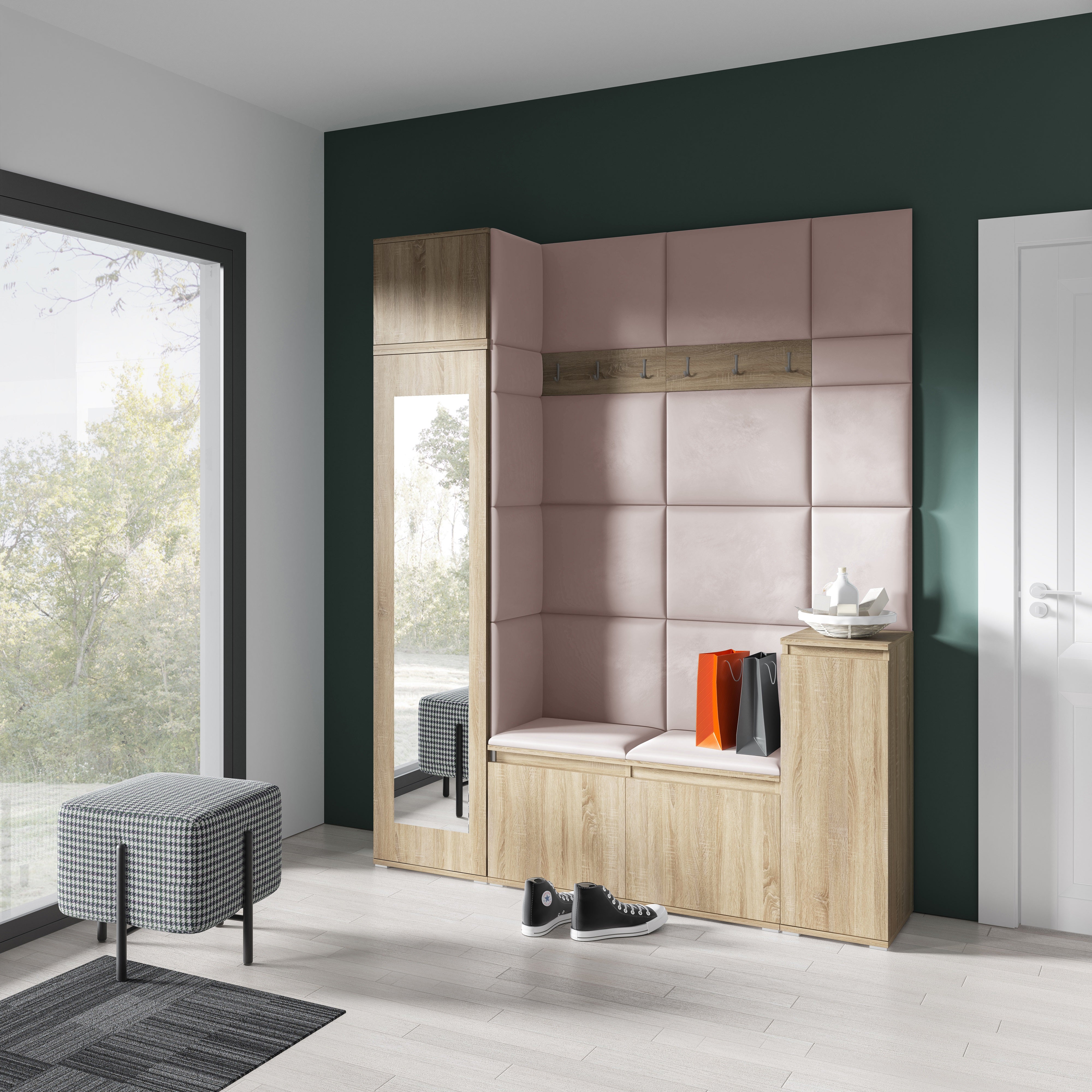 PK Emi 29 Flurschrank Sonoma Oak - Gepolsterte Paneele in verschiedenen Farben