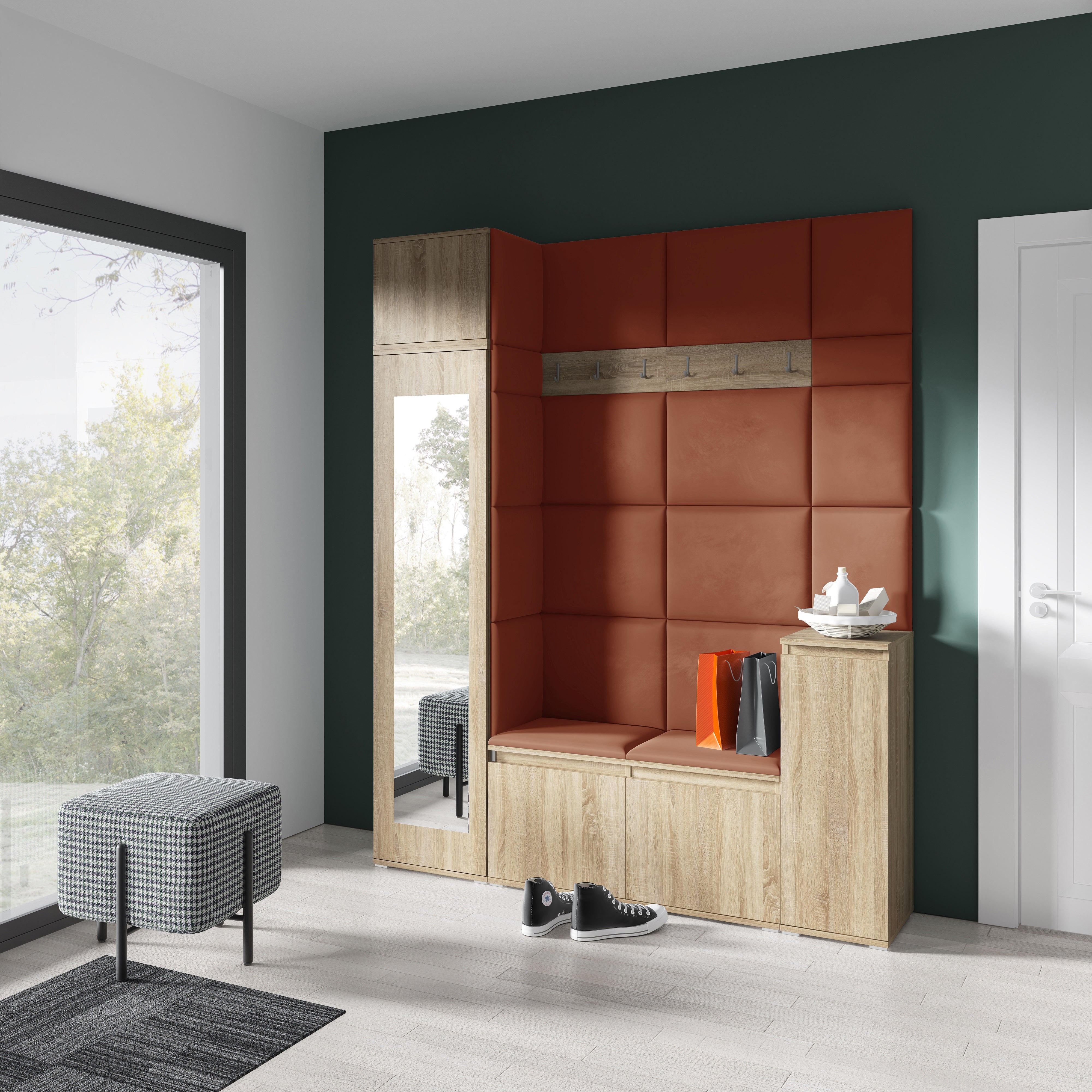 PK Emi 29 Flurschrank Sonoma Oak - Gepolsterte Paneele in verschiedenen Farben