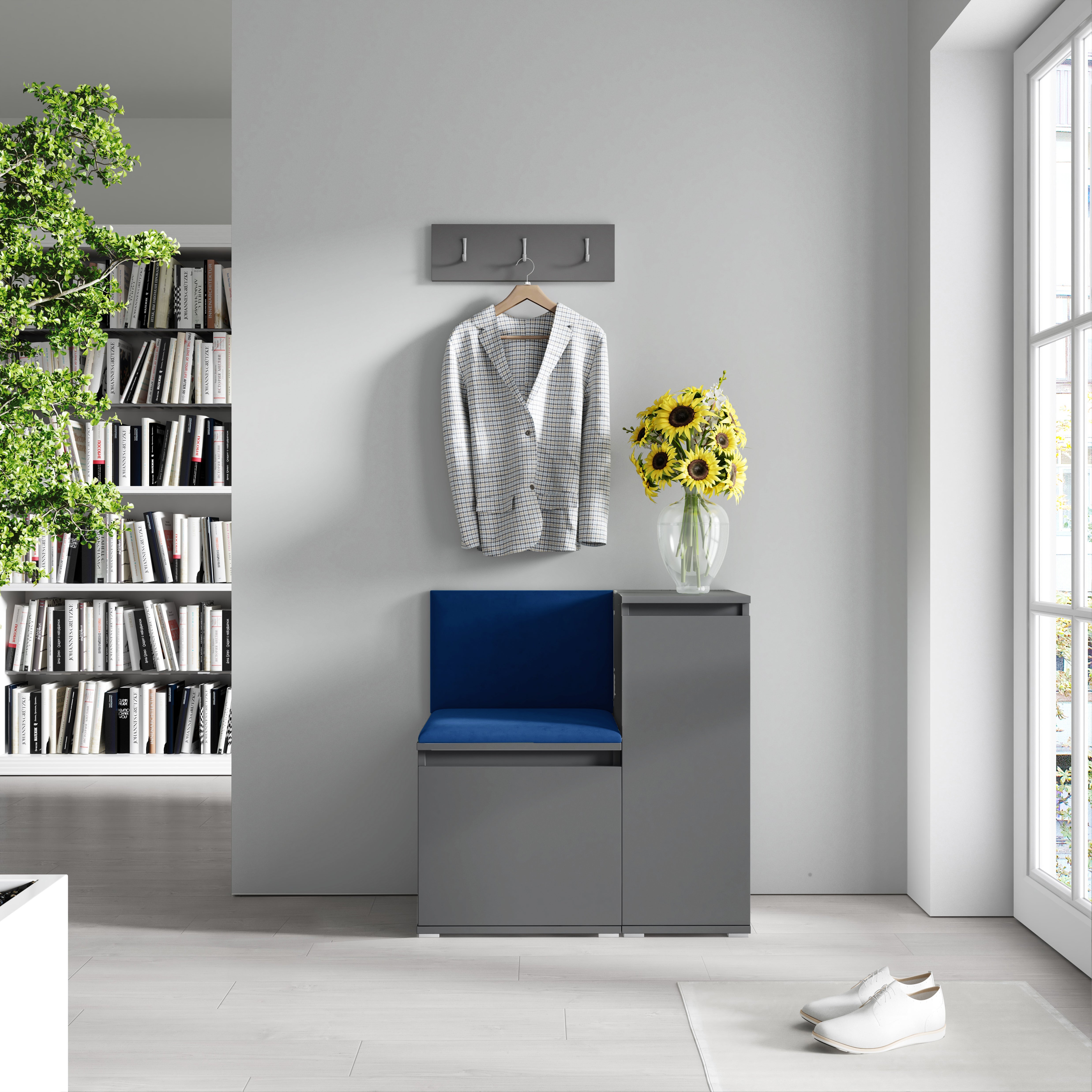 PK Emi 30 Hallway Wardrobe Graphite - Upholstered Panels in Various Colours