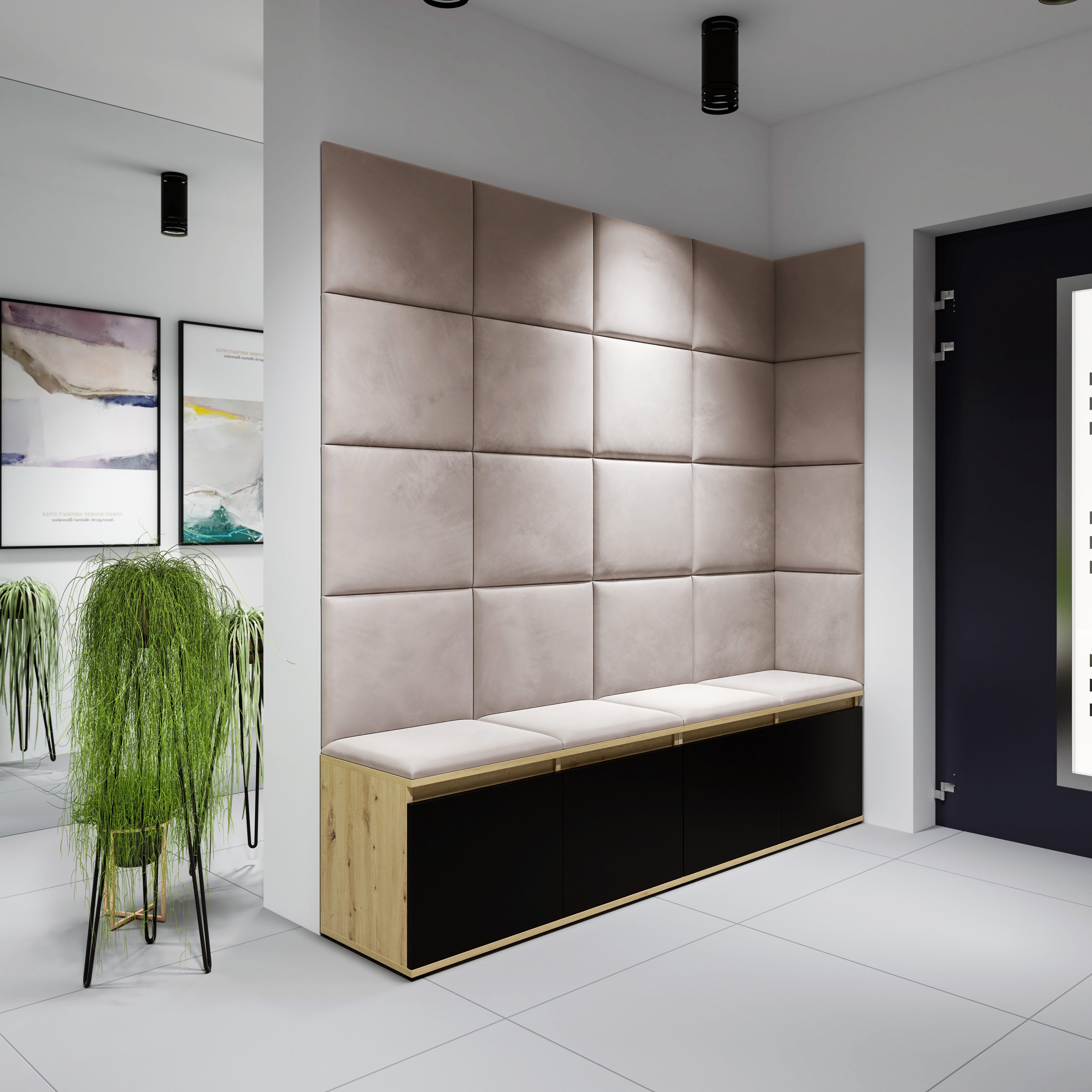 PK Emi 3 Hallway Wardrobe Artisan Oak / Black - Upholstered Panels in Various Colours