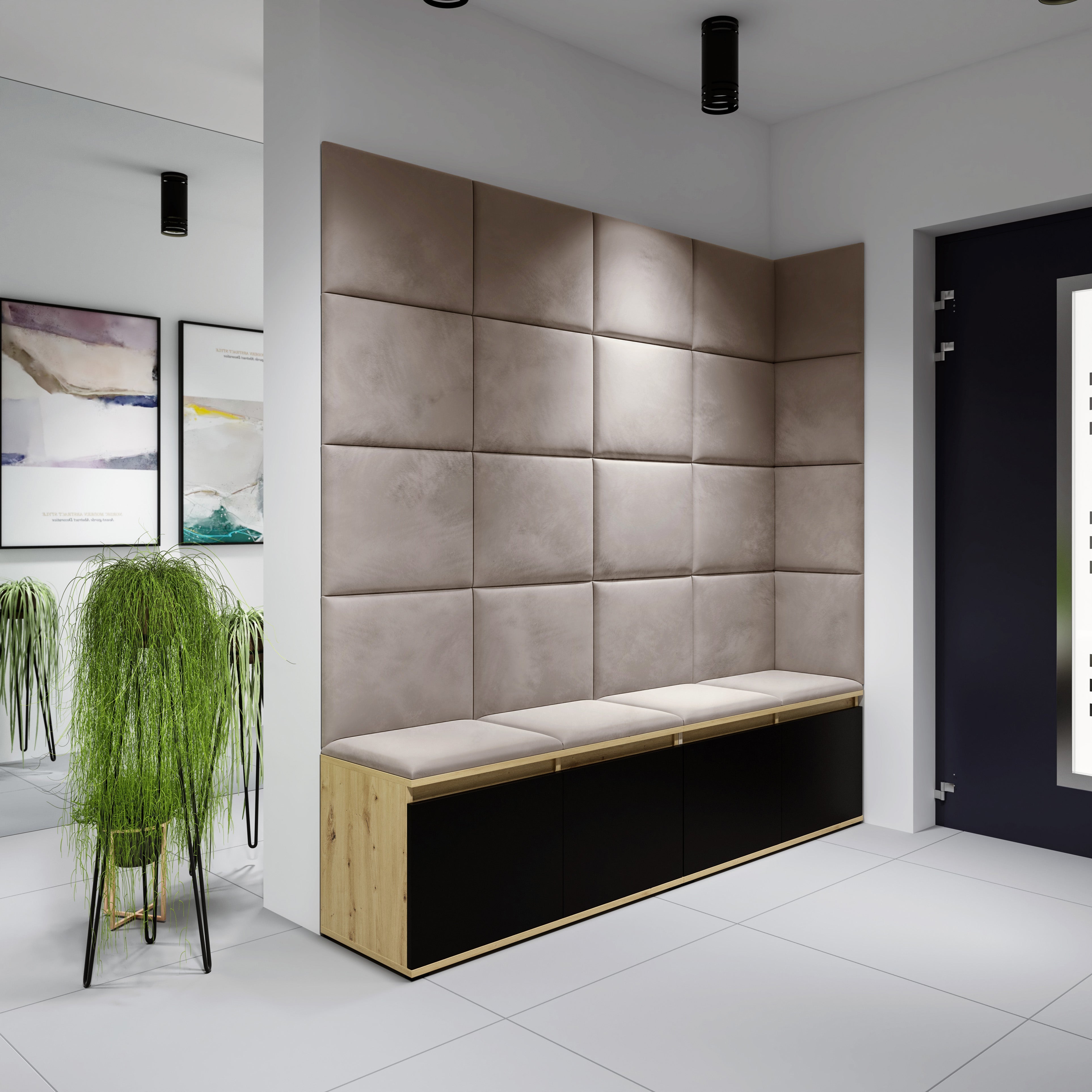 PK Emi 3 Hallway Wardrobe Artisan Oak / Black - Upholstered Panels in Various Colours