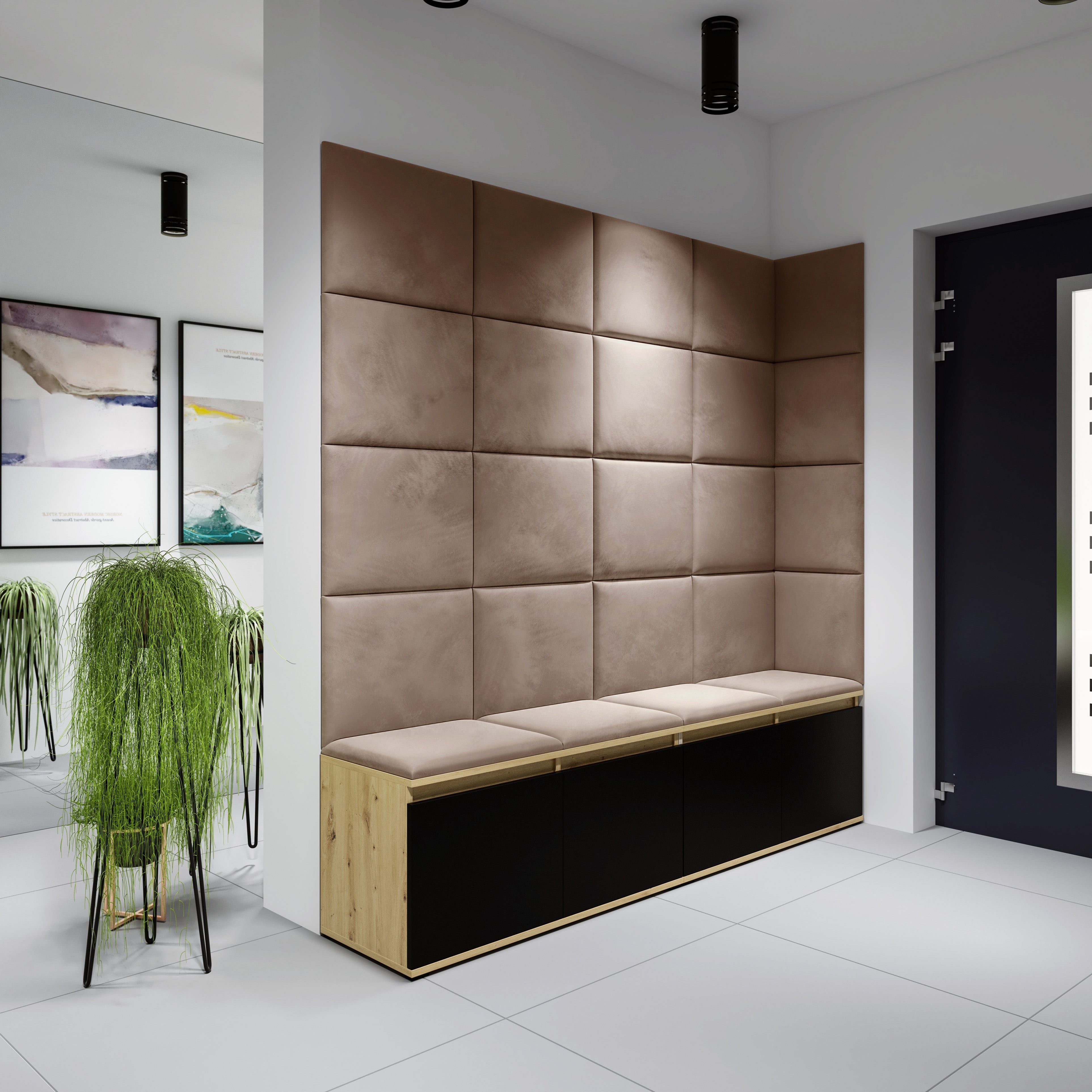 PK Emi 3 Hallway Wardrobe Artisan Oak / Black - Upholstered Panels in Various Colours