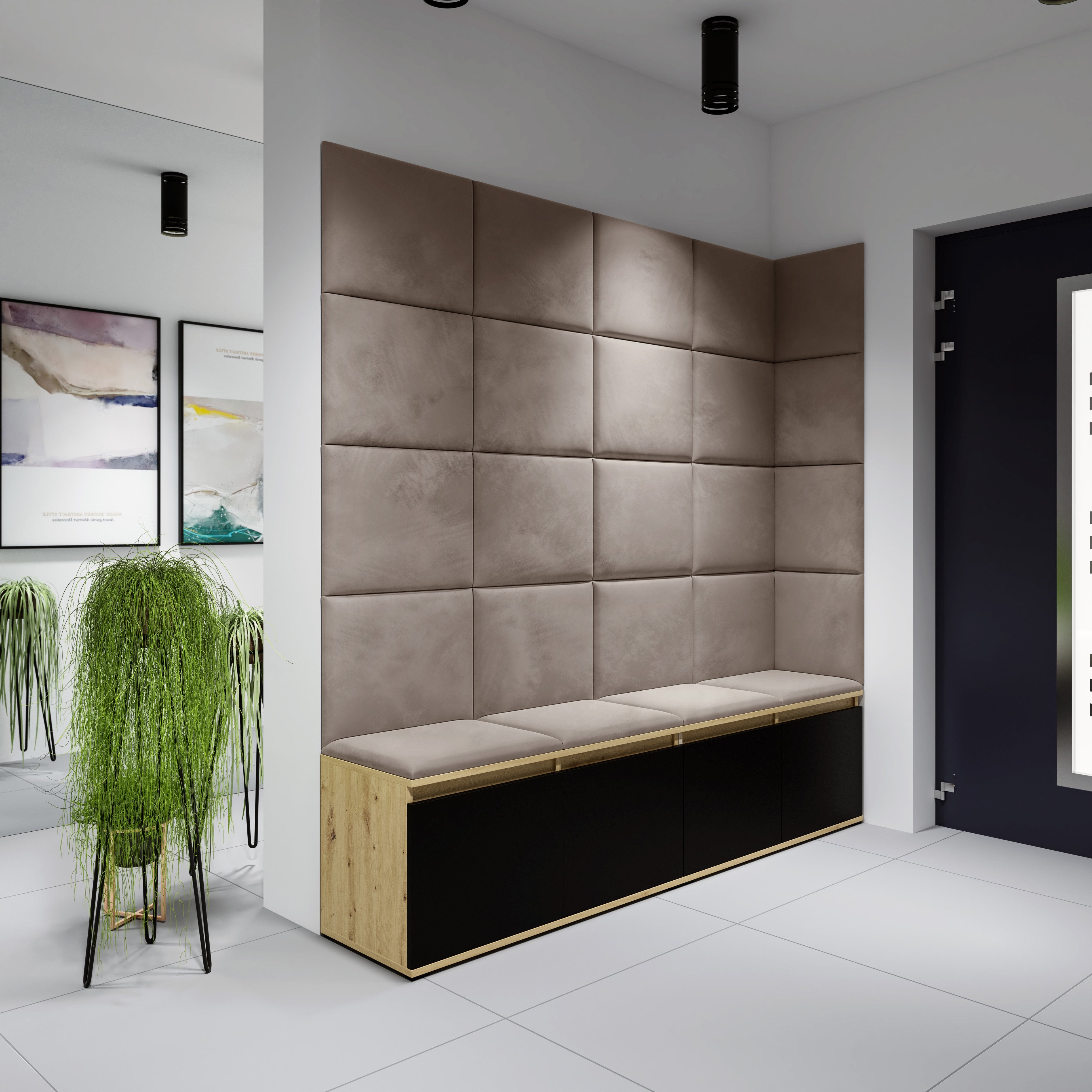 PK Emi 3 Hallway Wardrobe Artisan Oak / Black - Upholstered Panels in Various Colours