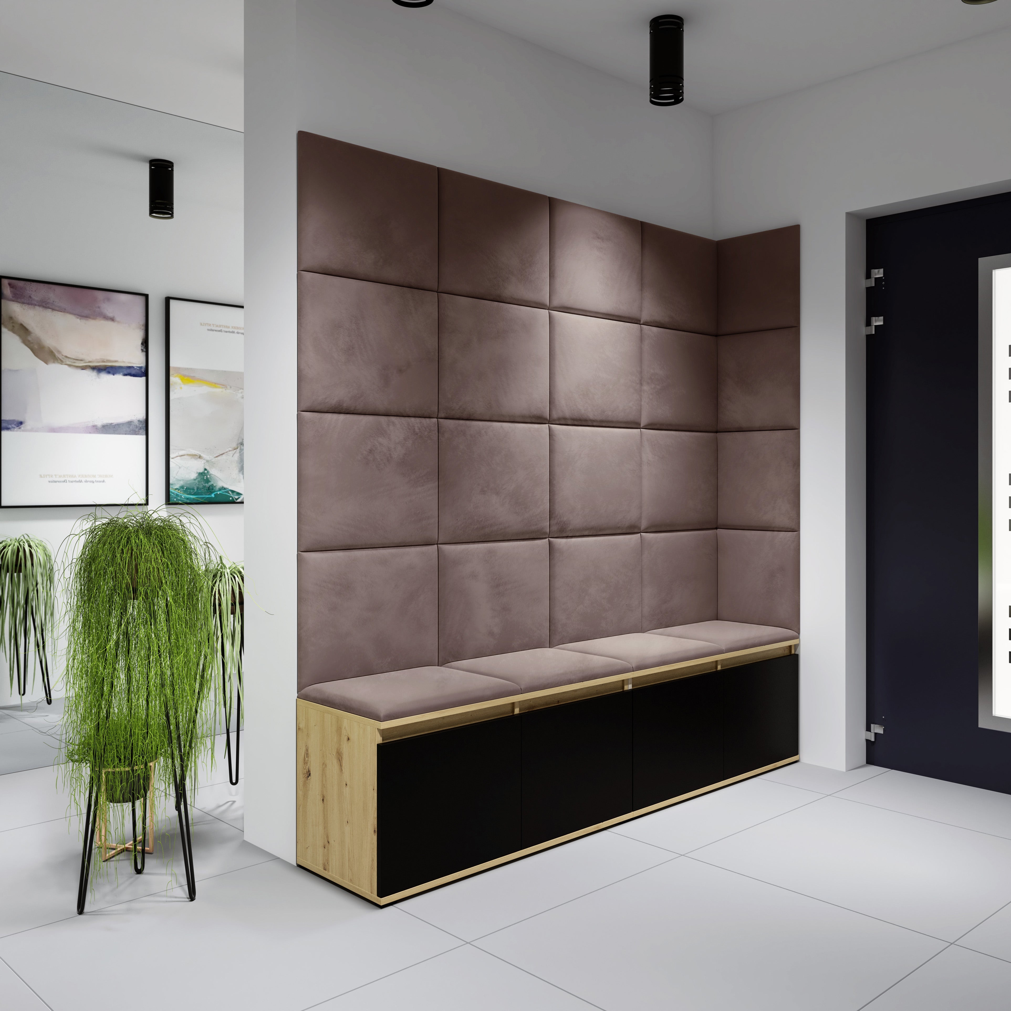 PK Emi 3 Hallway Wardrobe Artisan Oak / Black - Upholstered Panels in Various Colours