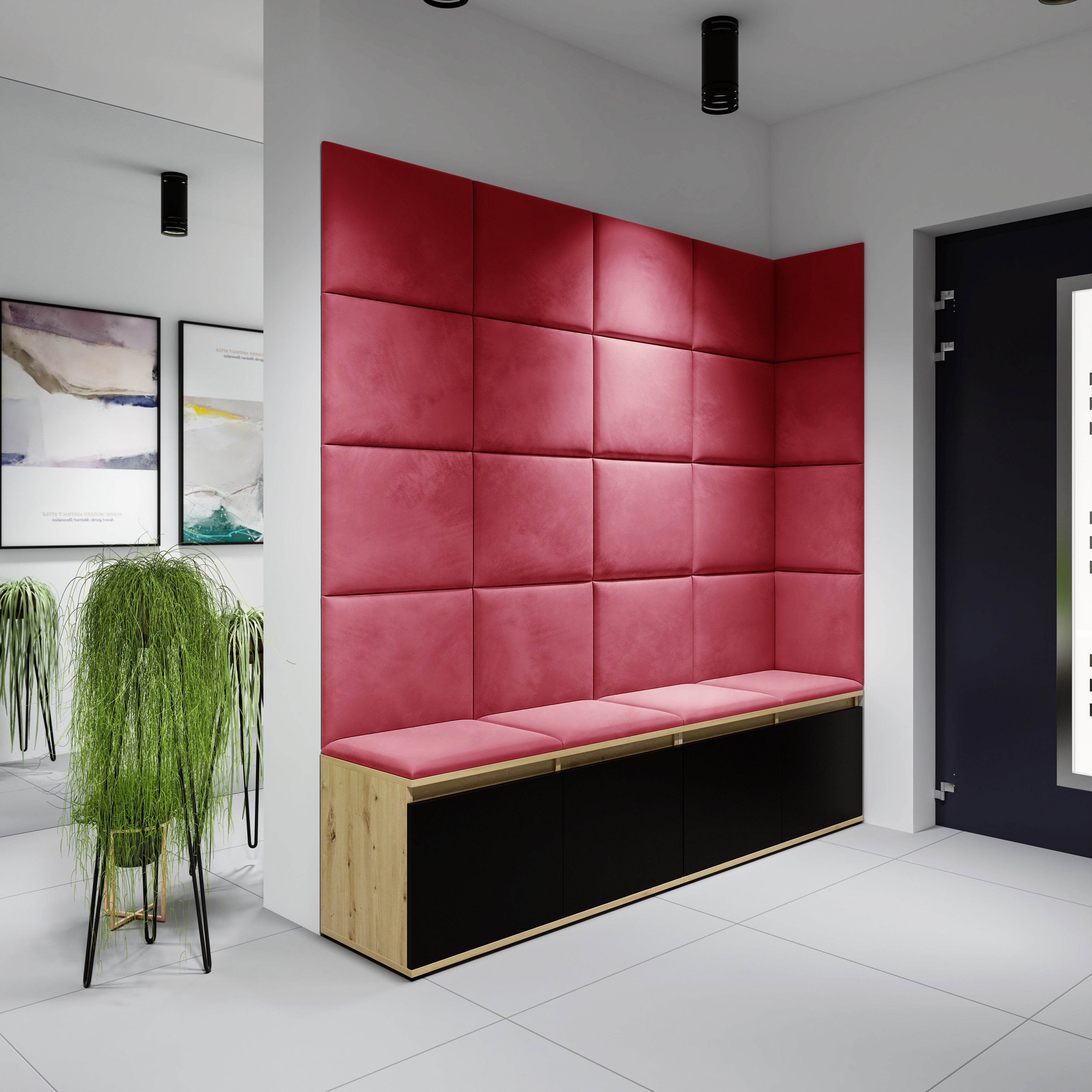 PK Emi 3 Hallway Wardrobe Artisan Oak / Black - Upholstered Panels in Various Colours