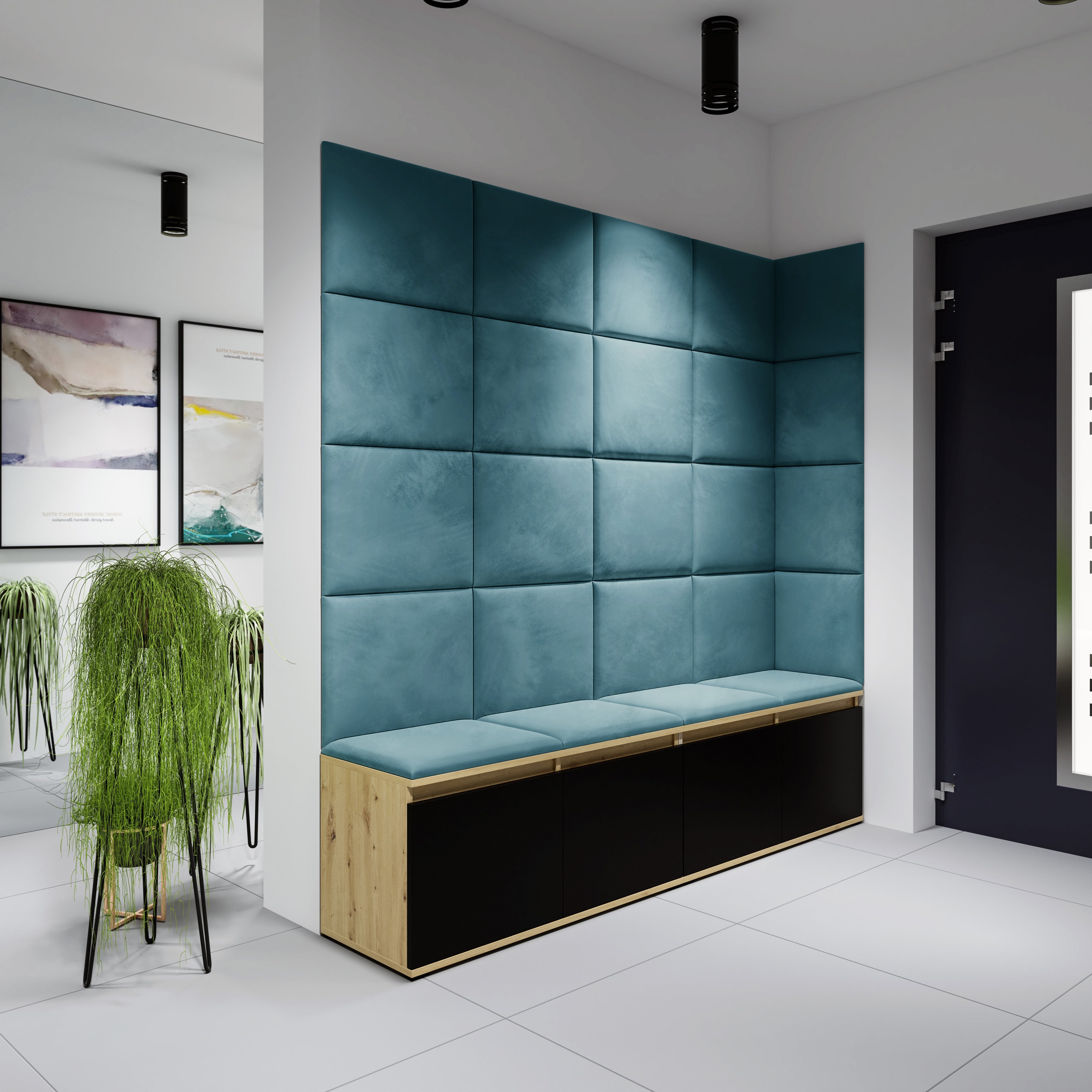 PK Emi 3 Hallway Wardrobe Artisan Oak / Black - Upholstered Panels in Various Colours