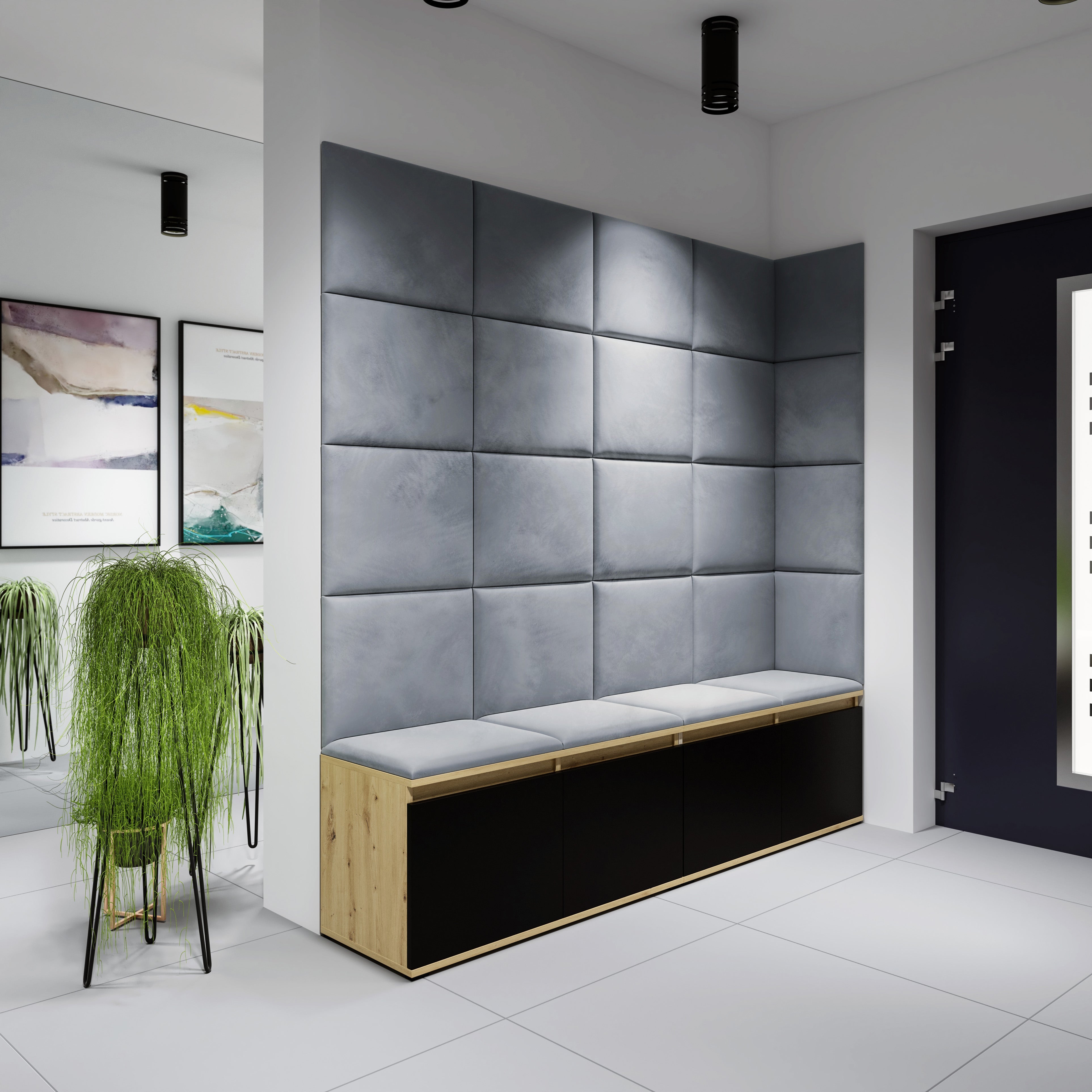 PK Emi 3 Hallway Wardrobe Artisan Oak / Black - Upholstered Panels in Various Colours