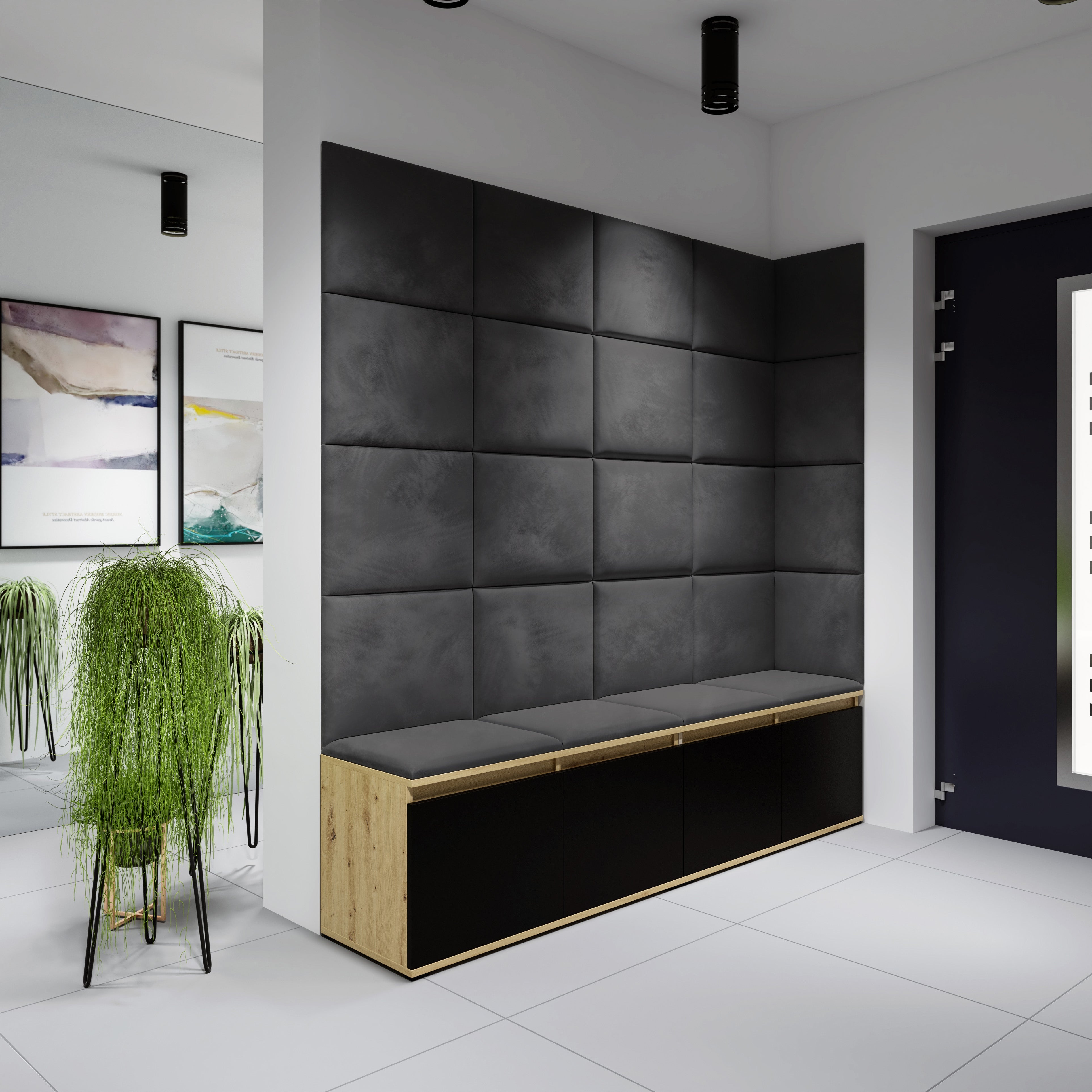 PK Emi 3 Hallway Wardrobe Artisan Oak / Black - Upholstered Panels in Various Colours