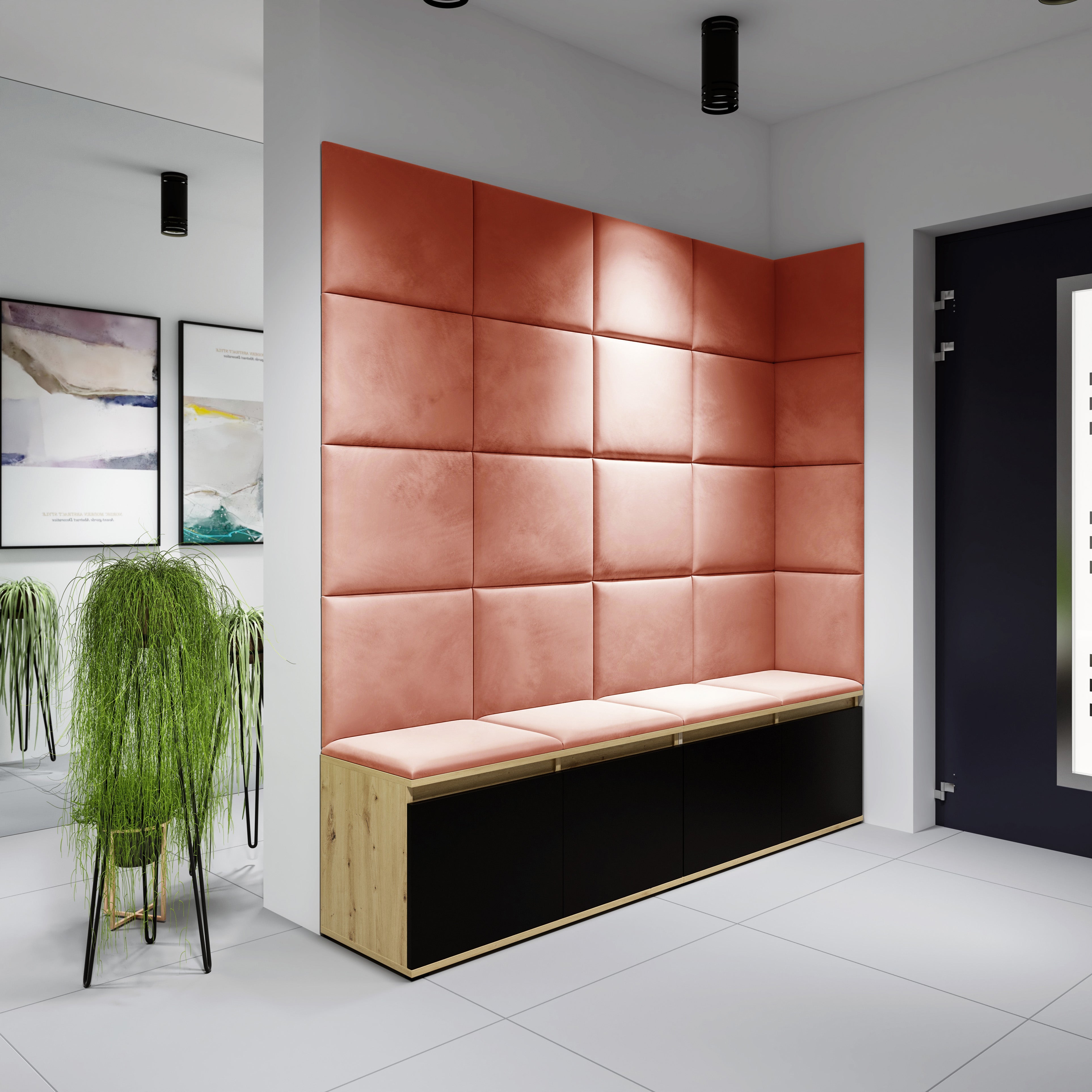 PK Emi 3 Hallway Wardrobe Artisan Oak / Black - Upholstered Panels in Various Colours