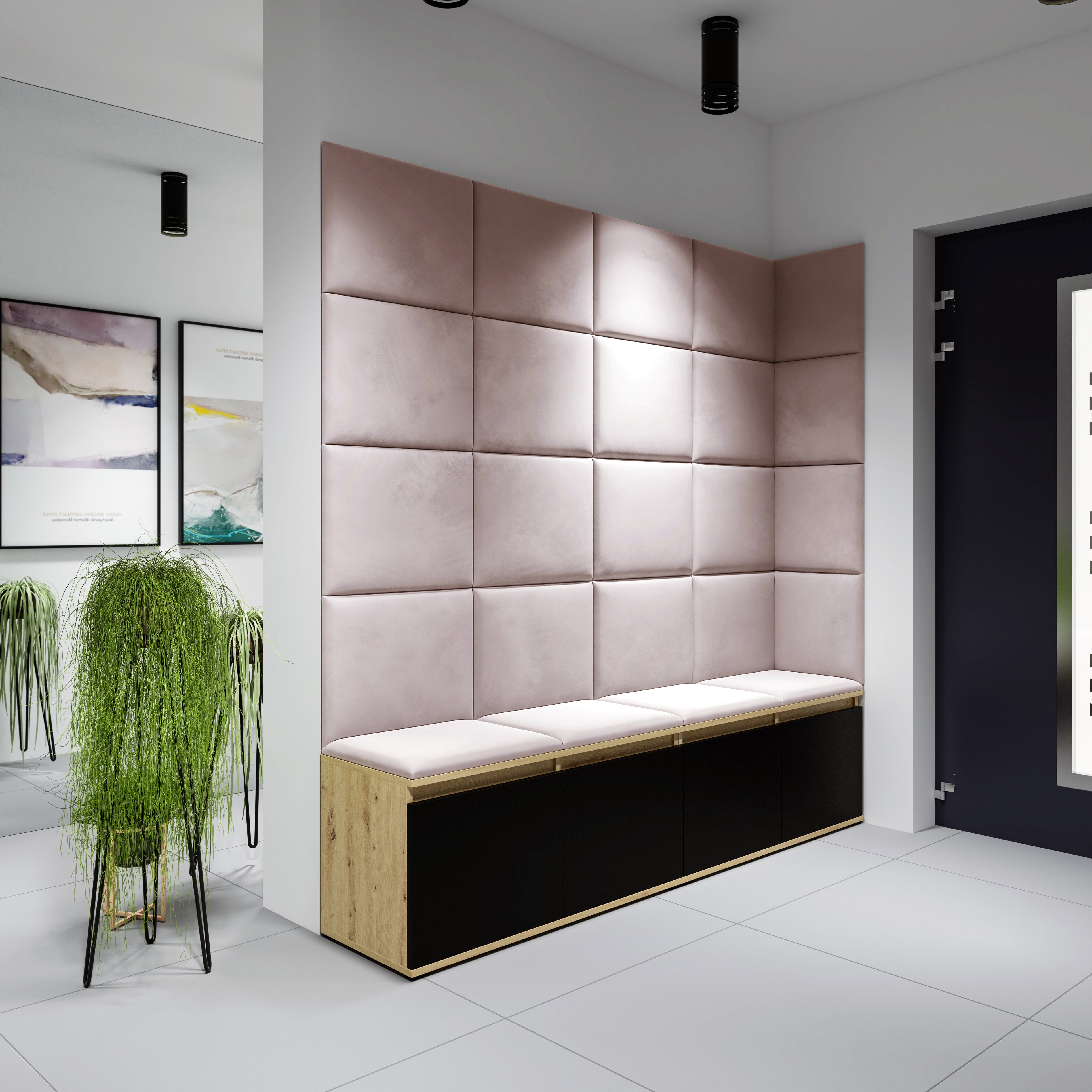 PK Emi 3 Hallway Wardrobe Artisan Oak / Black - Upholstered Panels in Various Colours