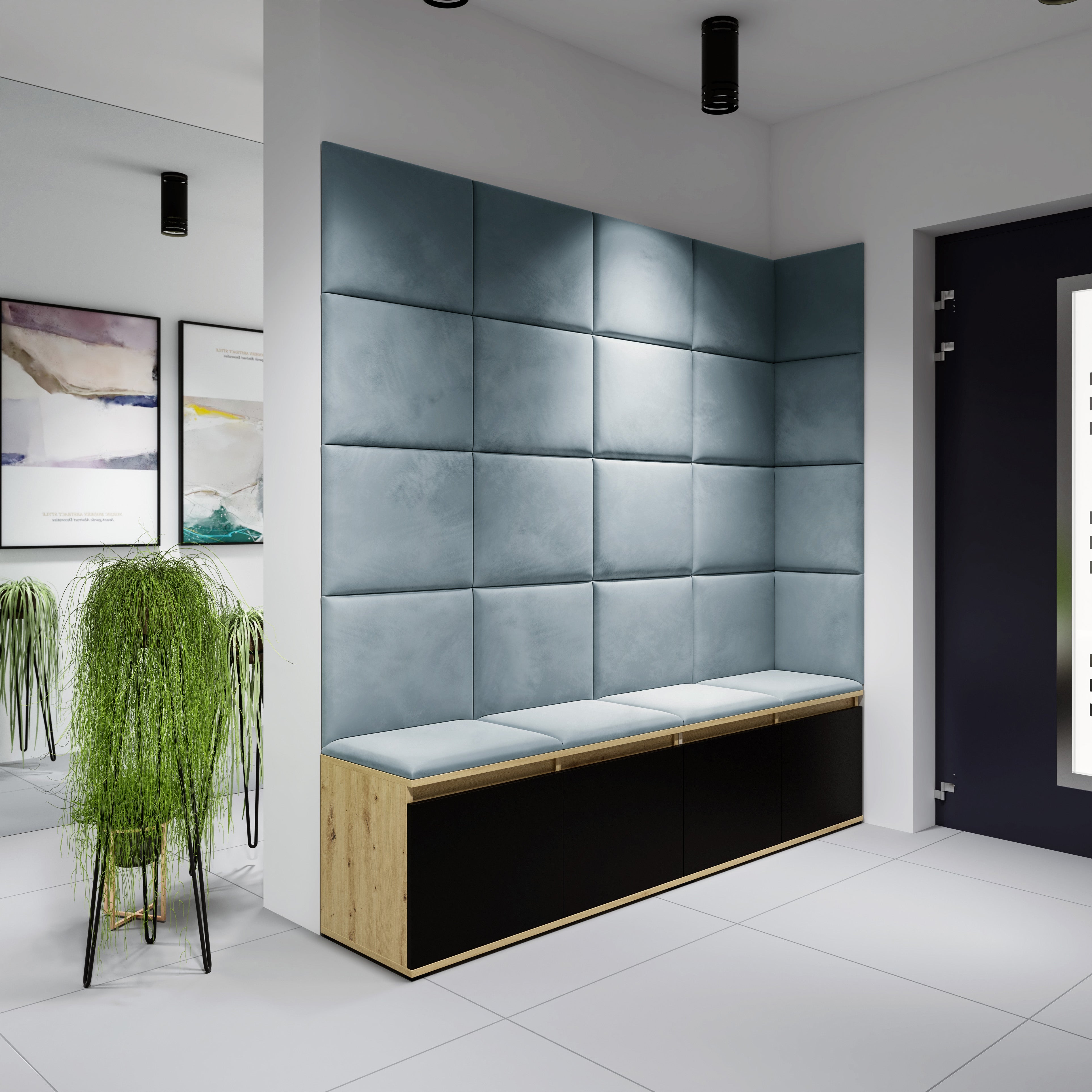 PK Emi 3 Hallway Wardrobe Artisan Oak / Black - Upholstered Panels in Various Colours